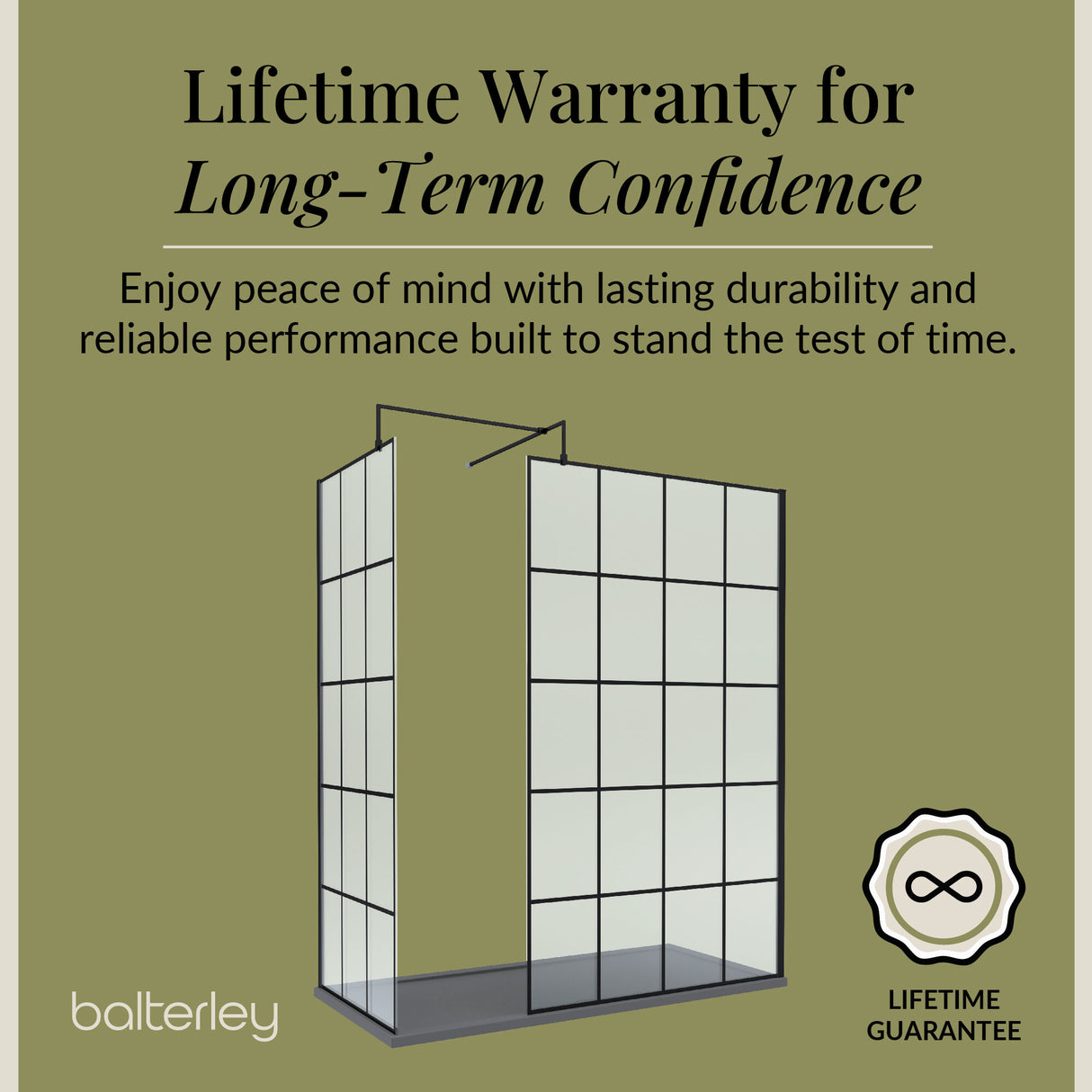 Contemporary 8mm Glass Walk In Wetroom Screens with Matt Black Framed Design and Shower Tray - Choice of Size