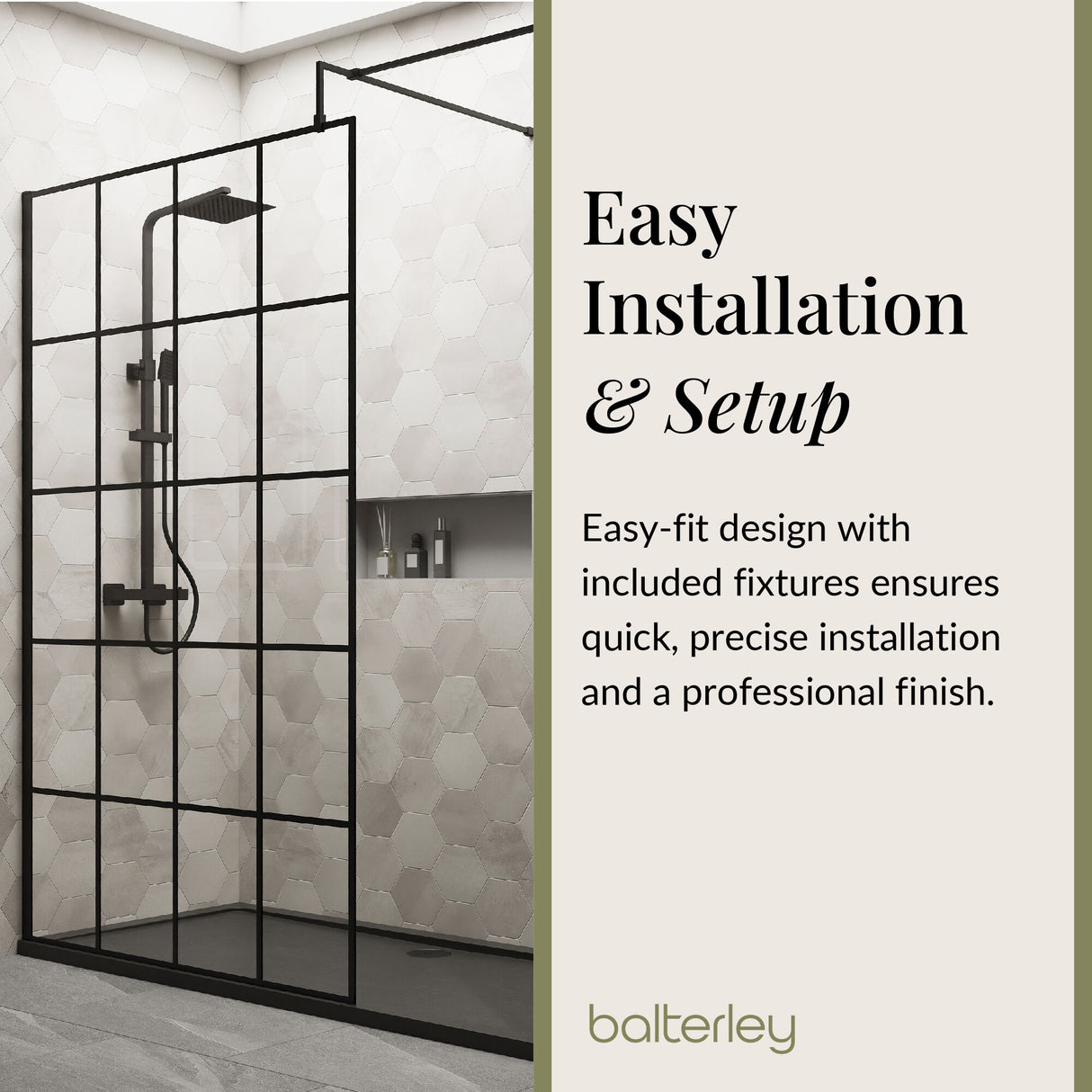 Contemporary 8mm Glass Walk In Wetroom Screens with Matt Black Framed Design and Shower Tray - Choice of Size