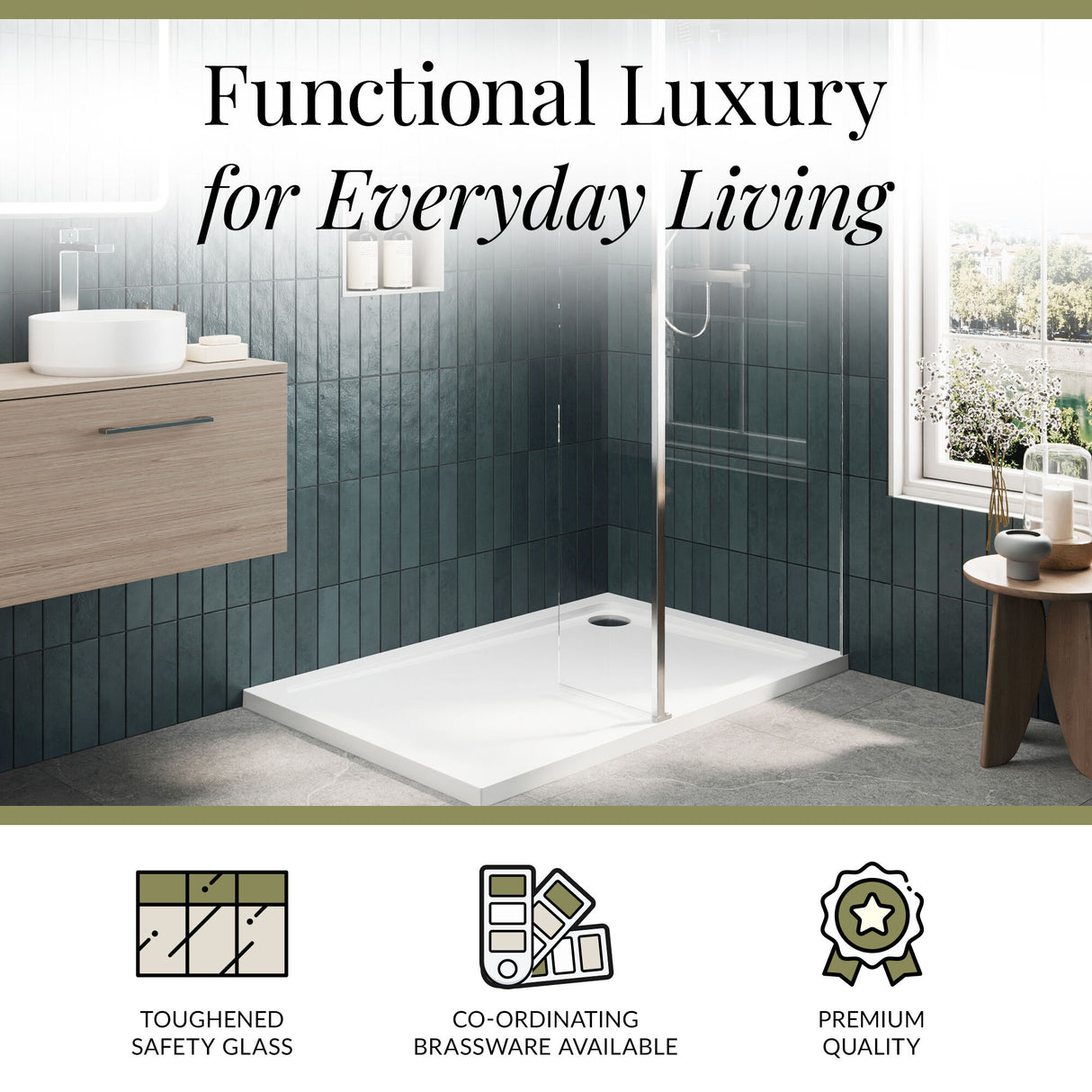Contemporary 8mm Glass Walk In Wetroom Screen and Hinged Return Screen and Shower Tray - Choice of Size and Finish
