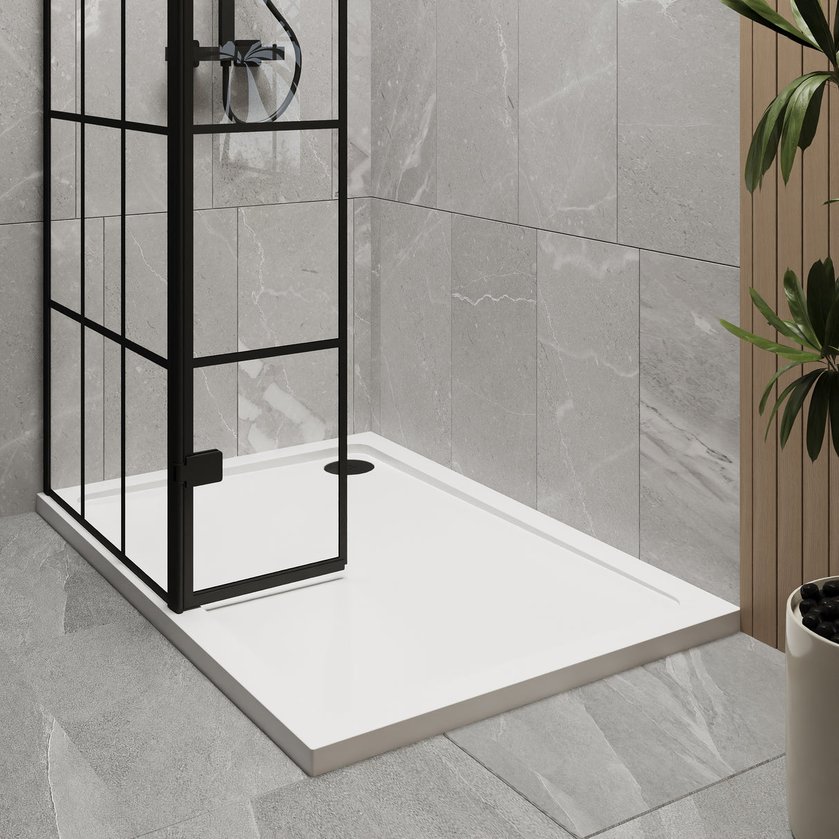 8mm Glass Walk In Wetroom Screen and Hinged Return Screen with Black Framed Design - Choice of Size