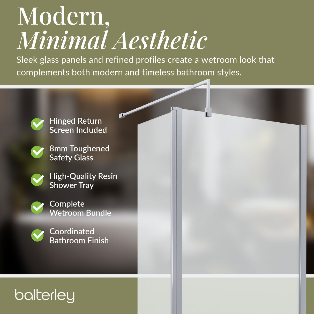 Contemporary 8mm Glass Walk In Wetroom Screen and Hinged Return Screen and Shower Tray - Choice of Size and Finish
