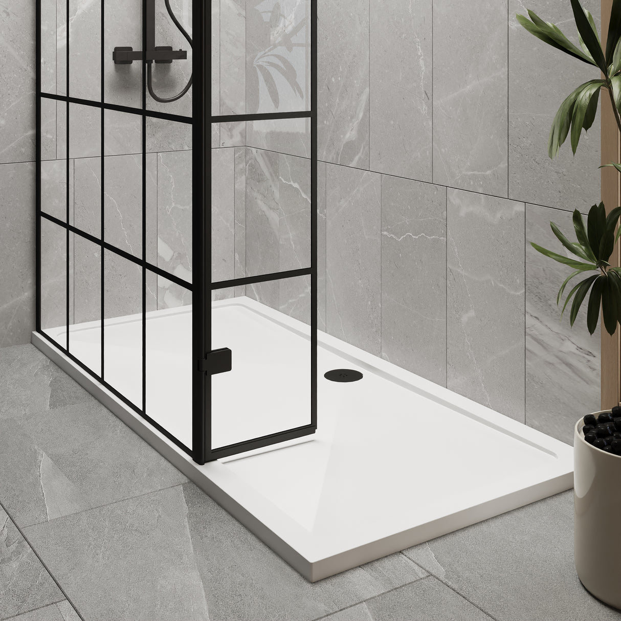 8mm Glass Walk In Wetroom Screen and Hinged Return Screen with Black Framed Design - Choice of Size
