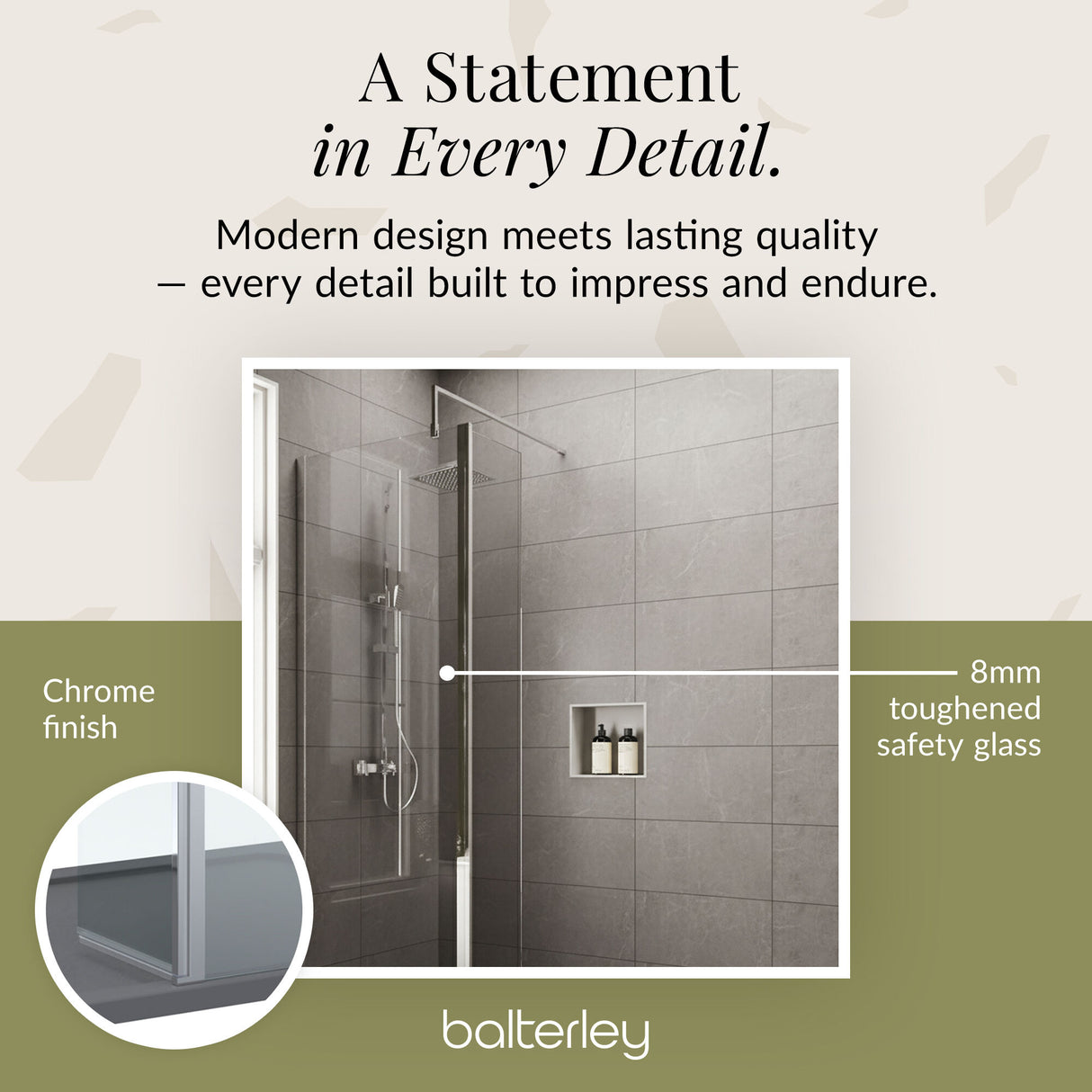 Contemporary 8mm Glass Walk In Wetroom Screen and Hinged Return Screen and Shower Tray - Choice of Size and Finish