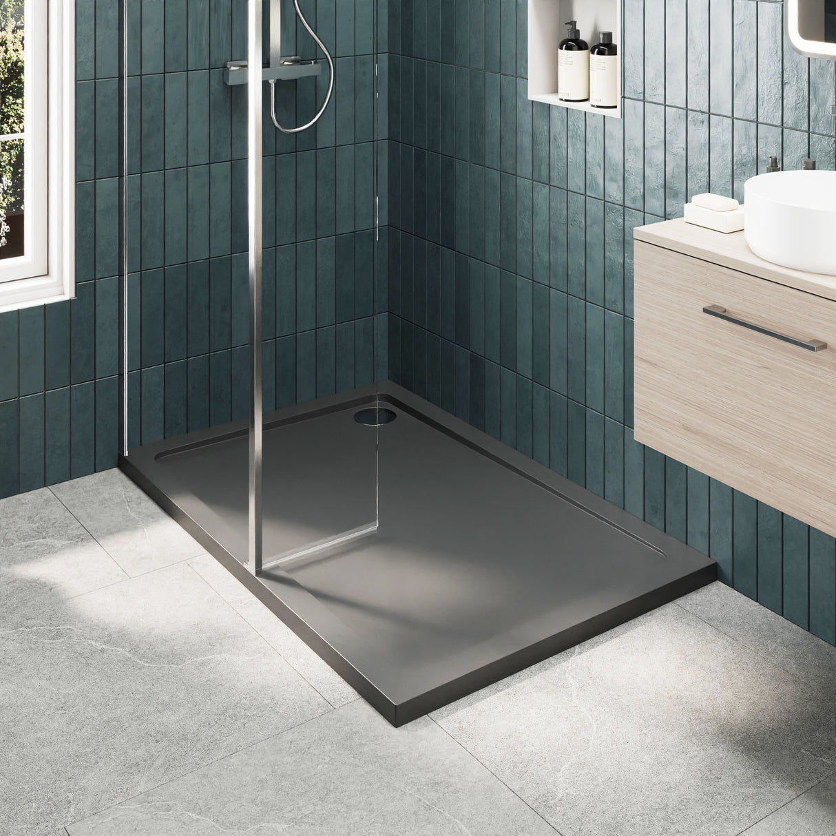 8mm Glass Walk In Wetroom Screen and Hinged Return Screen and Shower Tray - Choice of Size and Finish