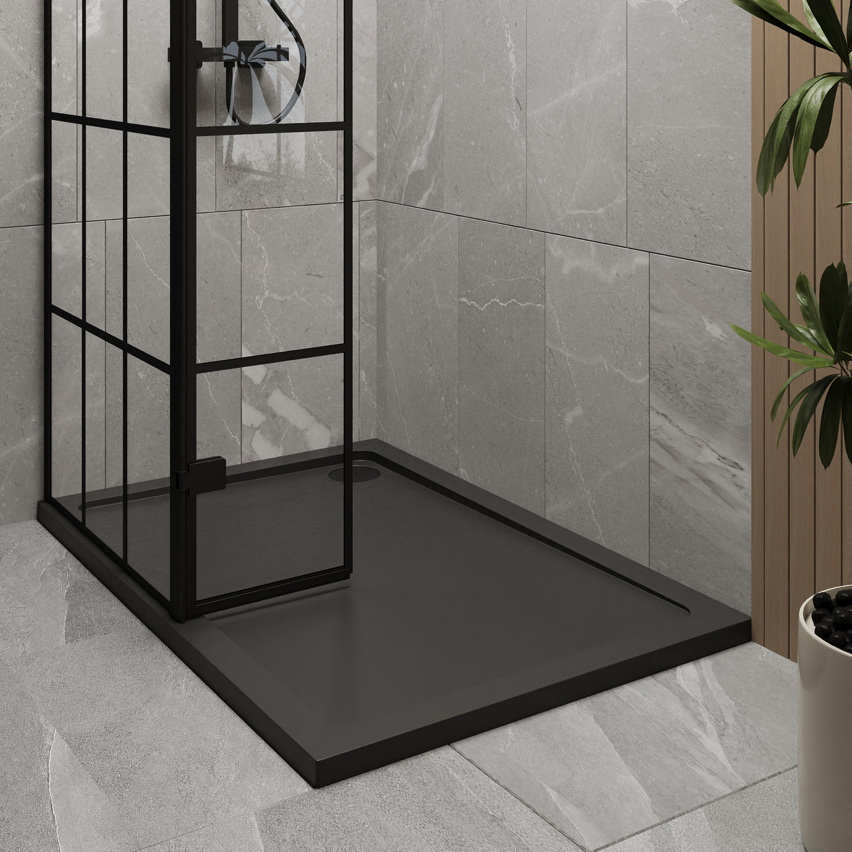 8mm Glass Walk In Wetroom Screen and Hinged Return Screen with Black Framed Design - Choice of Size