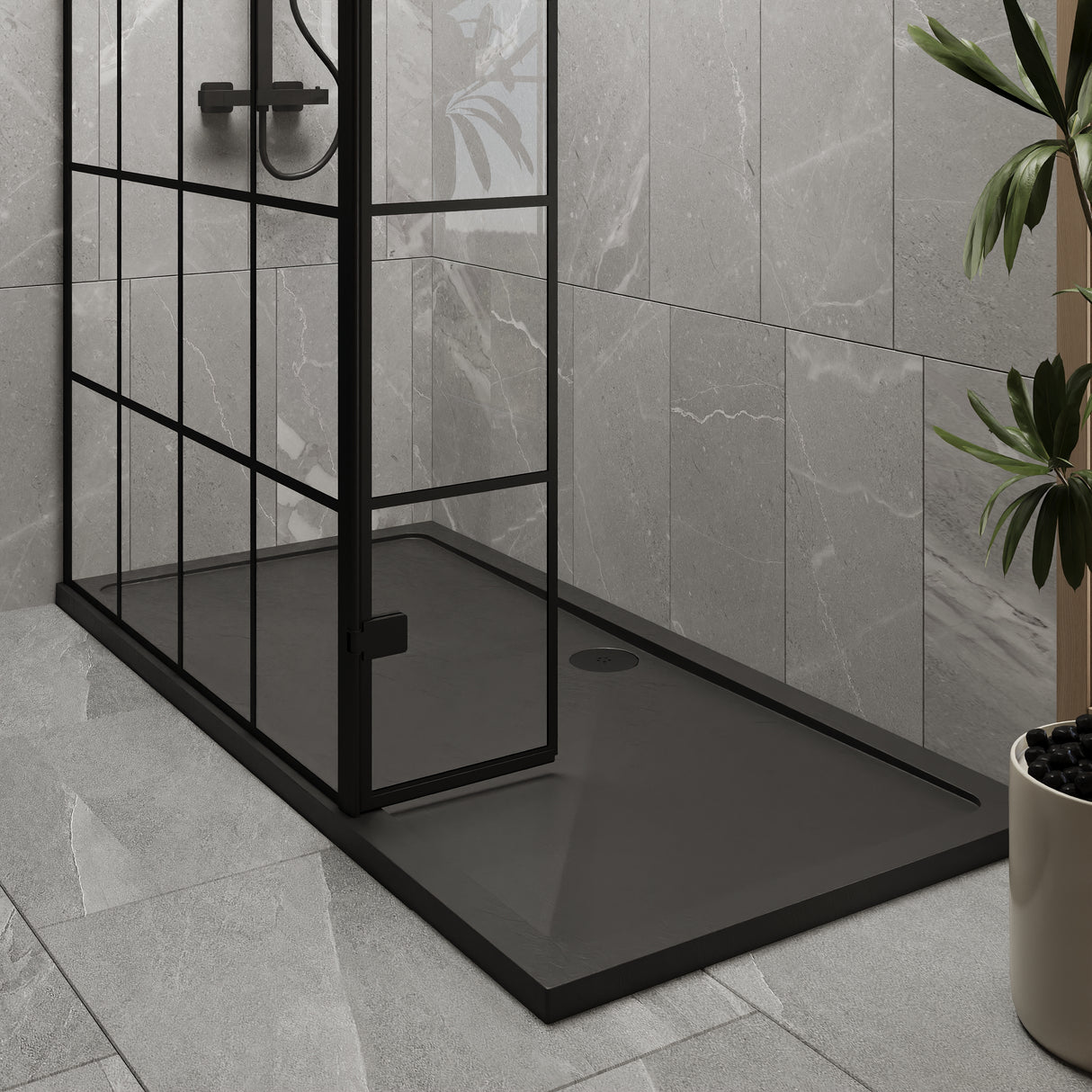 8mm Glass Walk In Wetroom Screen and Hinged Return Screen with Black Framed Design - Choice of Size