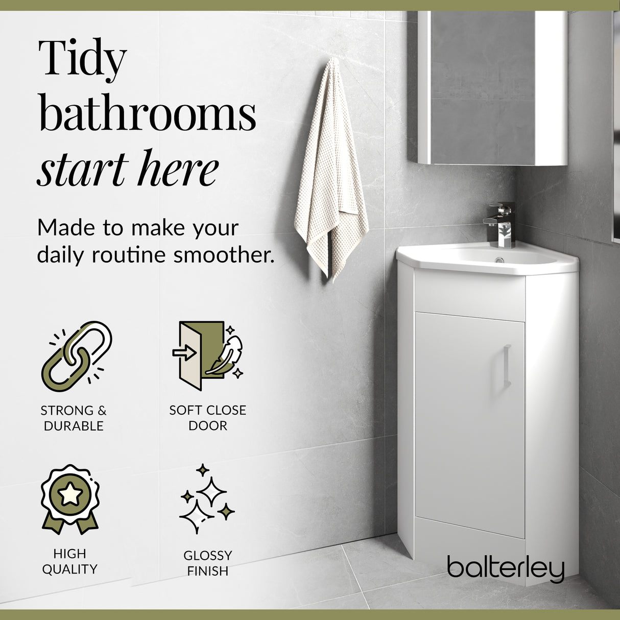 Gloss White Corner Bathroom Cloakroom Vanity Basin Unit - 1 or 2 Door Option