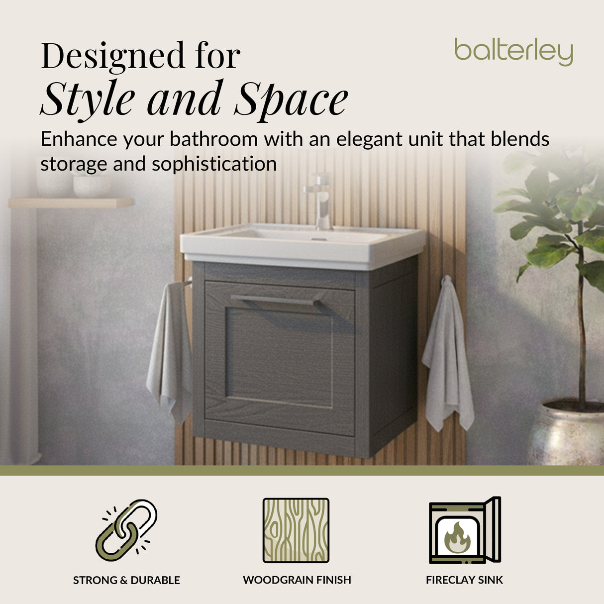 Traditional Wall Hung Vanity Basin Unit with Fireclay Basin - Choice of Size, Colour and Basin Type