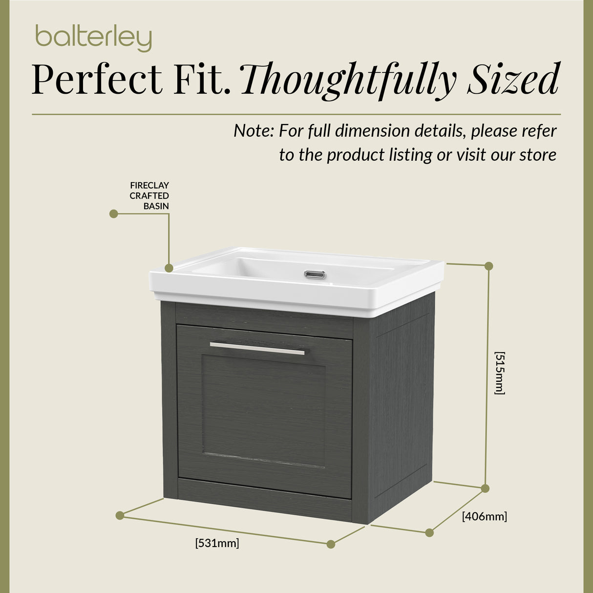 Traditional Wall Hung Vanity Basin Unit with Fireclay Basin - Choice of Size, Colour and Basin Type