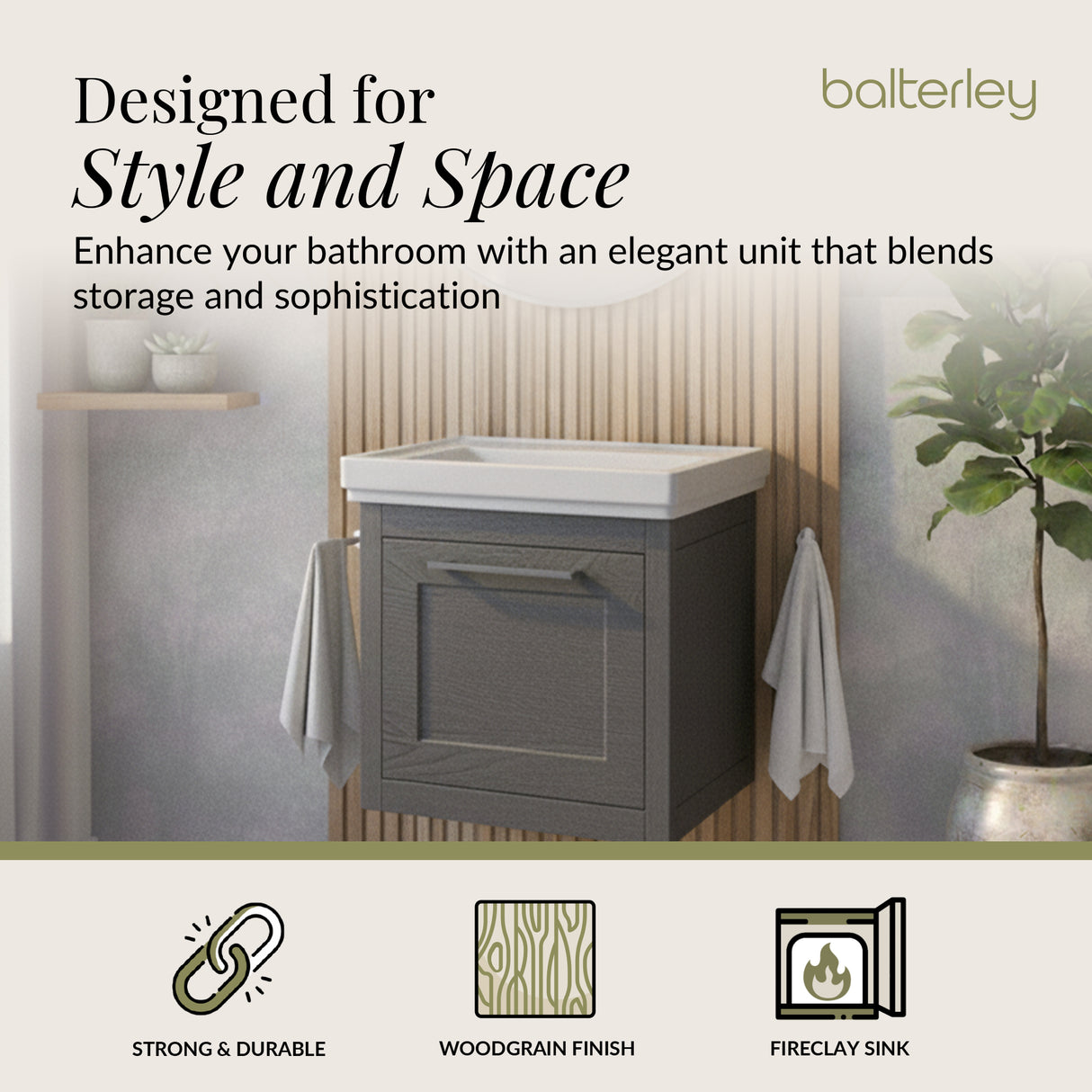 Traditional Wall Hung Vanity Basin Unit with Fireclay Basin - Choice of Size, Colour and Basin Type