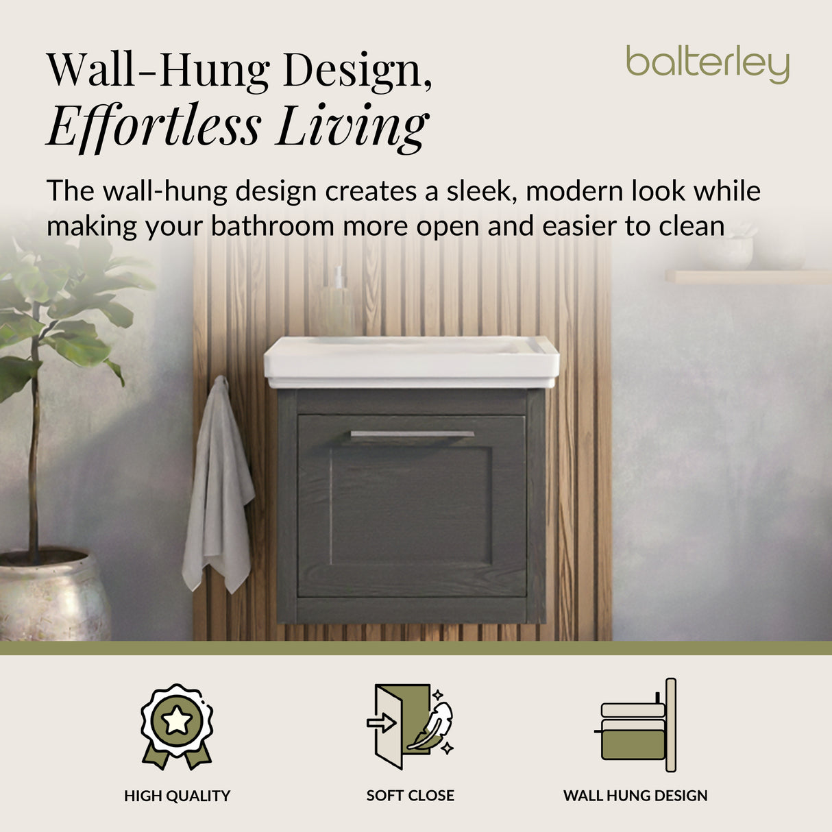 Traditional Wall Hung Vanity Basin Unit with Fireclay Basin - Choice of Size, Colour and Basin Type