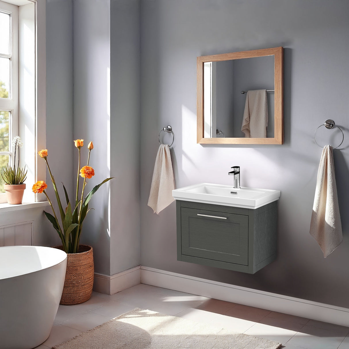 Blithbury Traditional Wall Hung Vanity Basin Unit with Fireclay Basin - Choice of Size, Colour and Basin Type