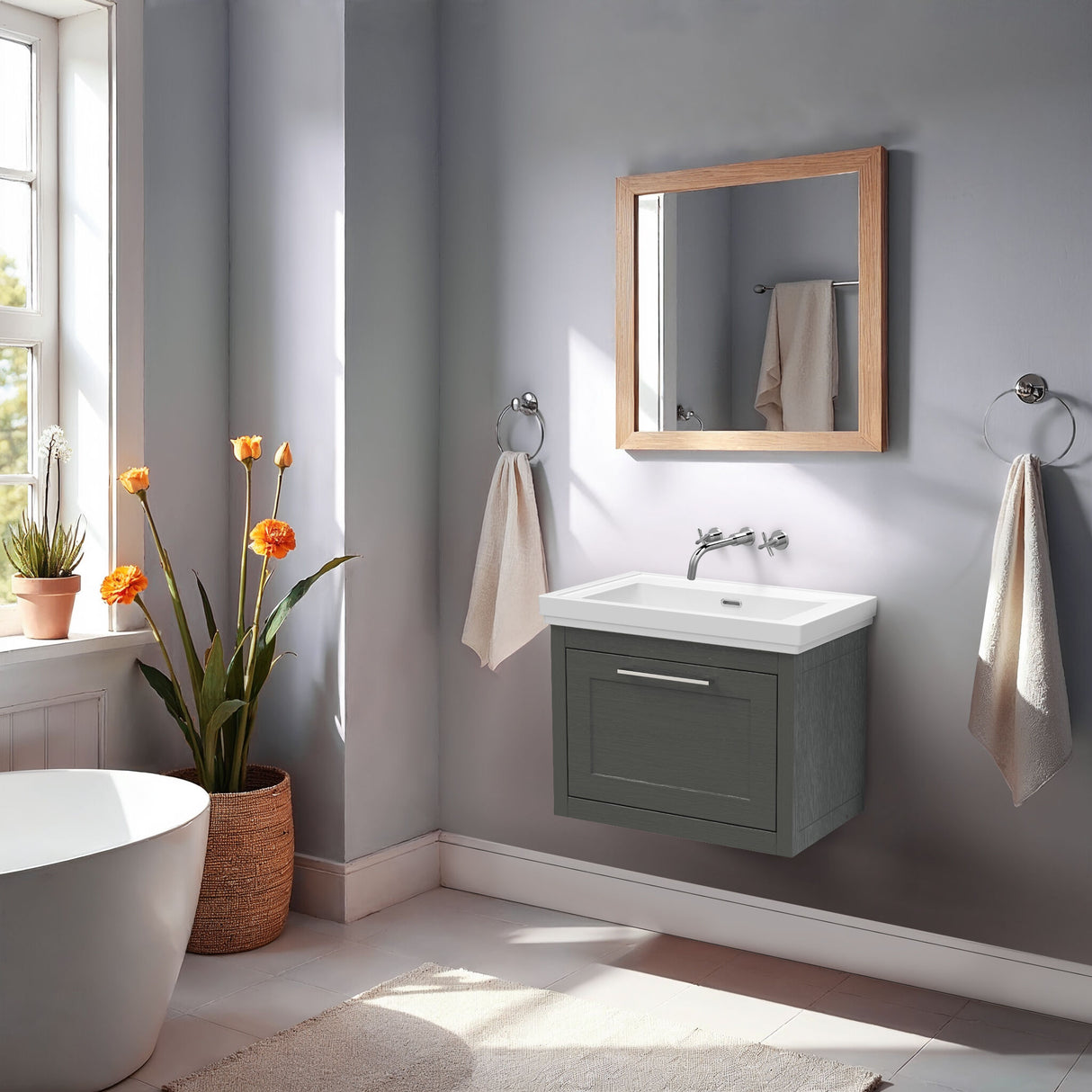 Blithbury Traditional Wall Hung Vanity Basin Unit with Fireclay Basin - Choice of Size, Colour and Basin Type