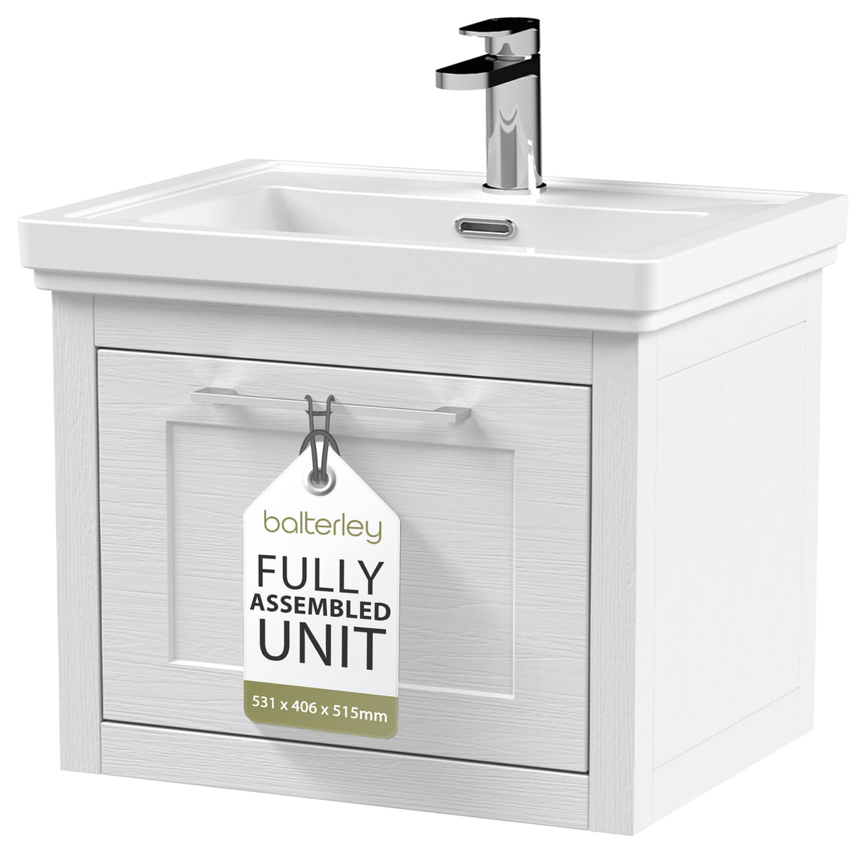 Traditional Wall Hung Vanity Basin Unit with Fireclay Basin - Choice of Size, Colour and Basin Type