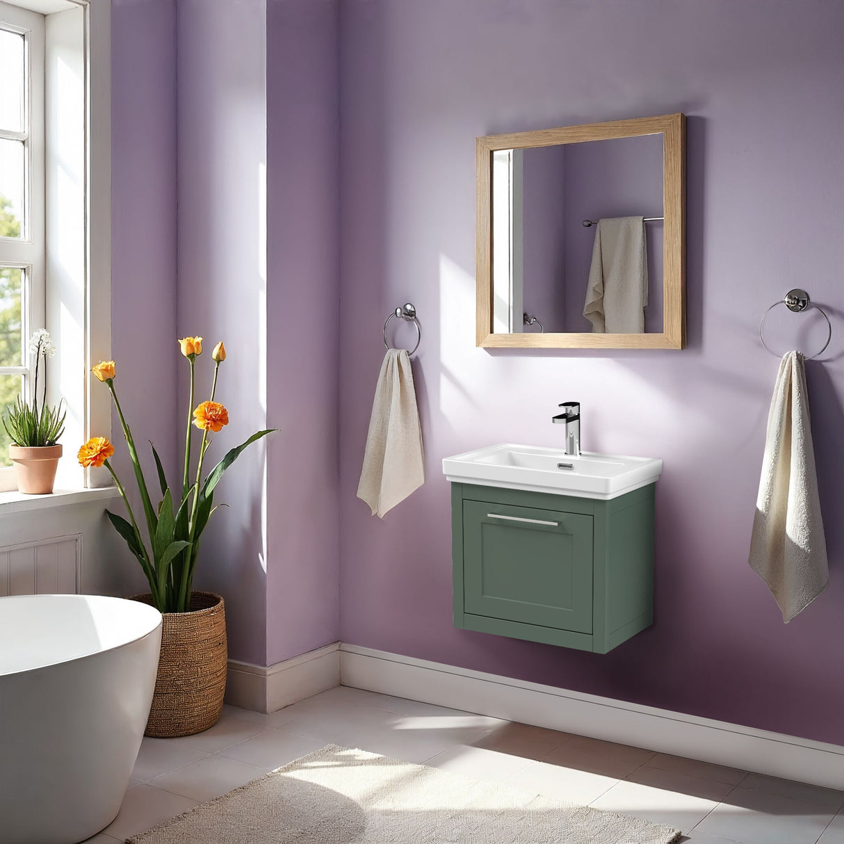 Blithbury Traditional Wall Hung Vanity Basin Unit with Fireclay Basin - Choice of Size, Colour and Basin Type