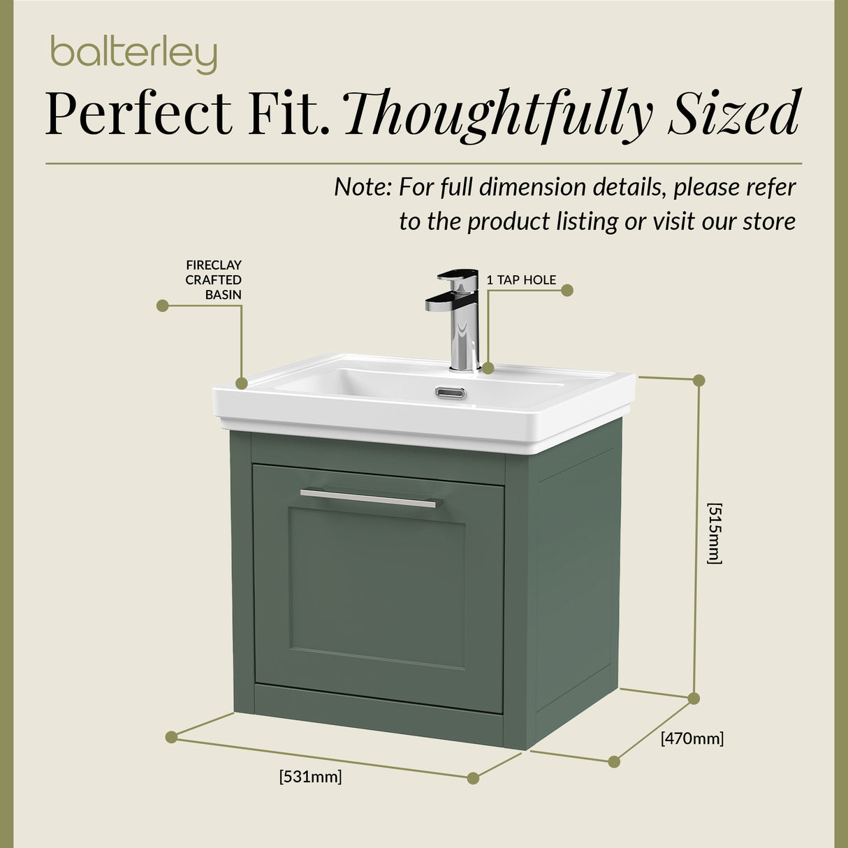 Traditional Wall Hung Vanity Basin Unit with Fireclay Basin - Choice of Size, Colour and Basin Type