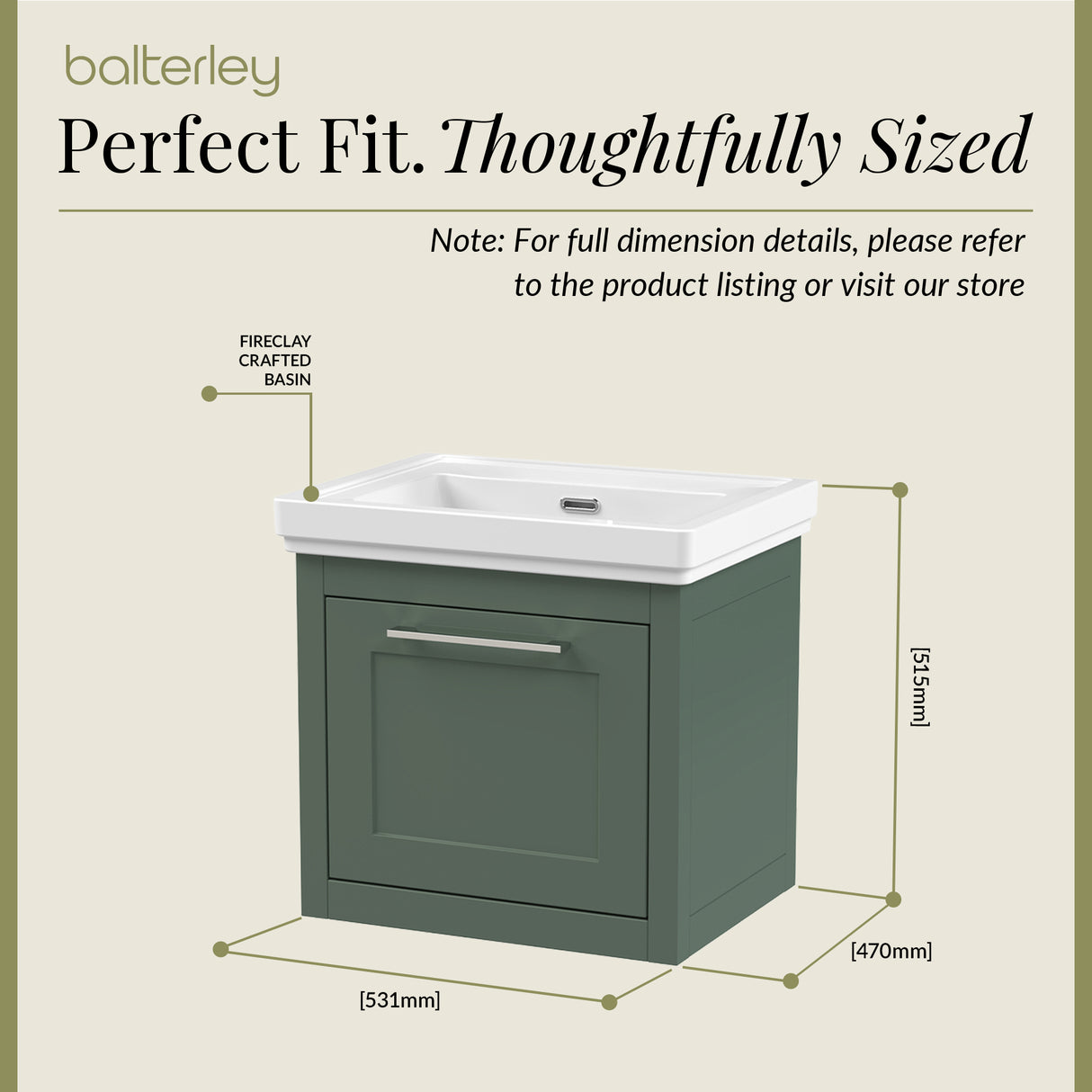 Traditional Wall Hung Vanity Basin Unit with Fireclay Basin - Choice of Size, Colour and Basin Type