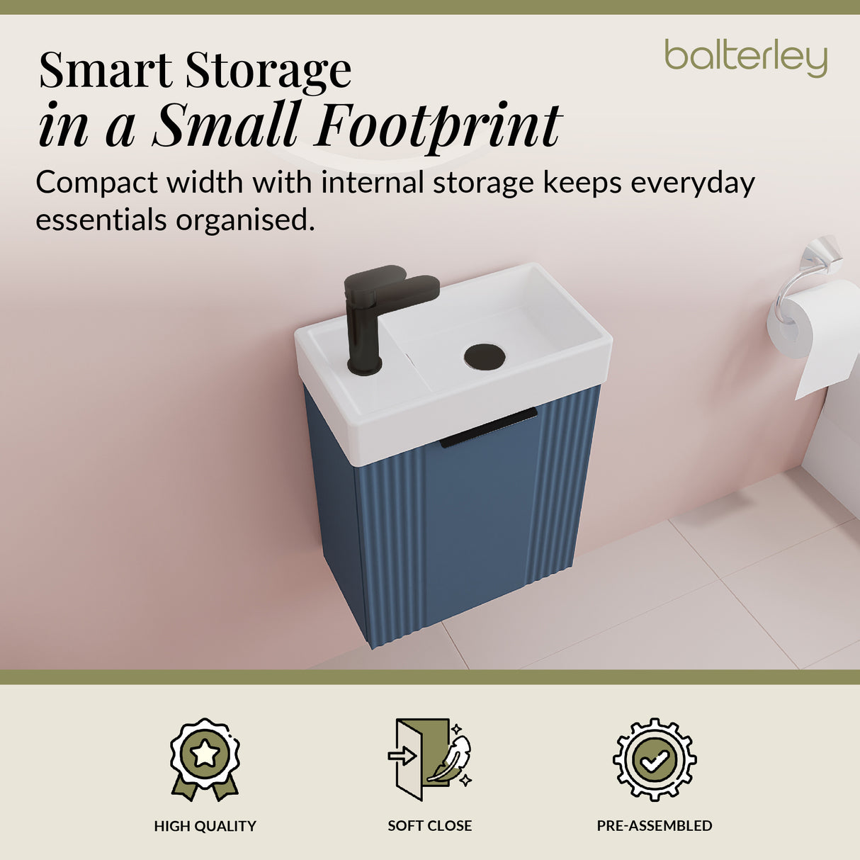 Retro Wall Hung Bathroom Cloakroom Vanity Basin Unit - Multiple Colours