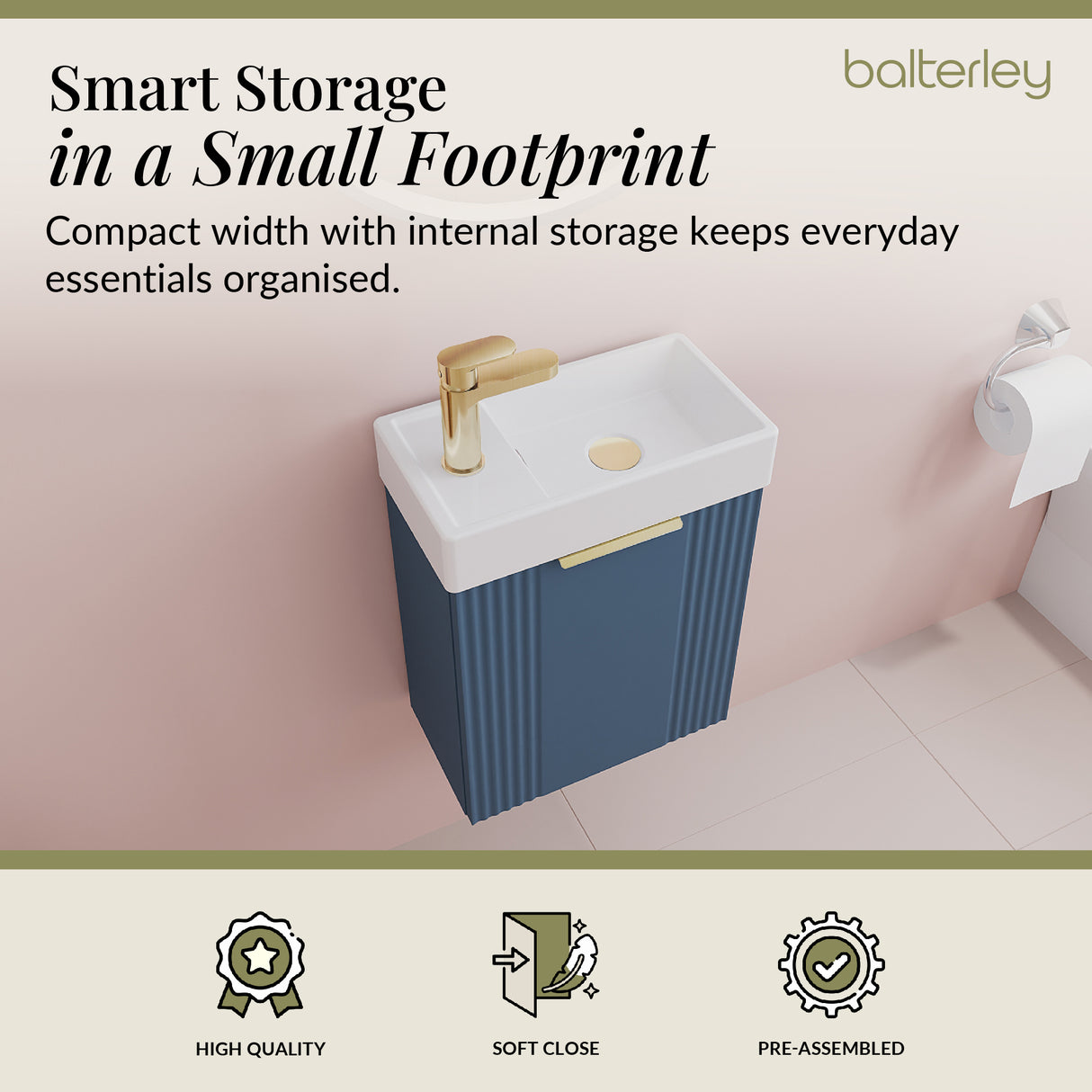 Retro Wall Hung Bathroom Cloakroom Vanity Basin Unit - Multiple Colours