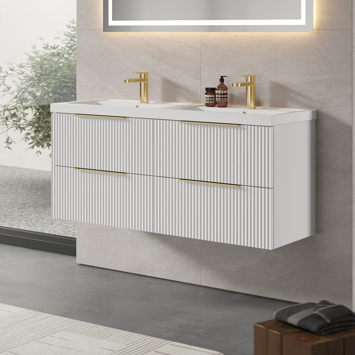 Fluted Front Wall Hung Vanity Basin Unit with Choice of Size, Colour and Handle Options