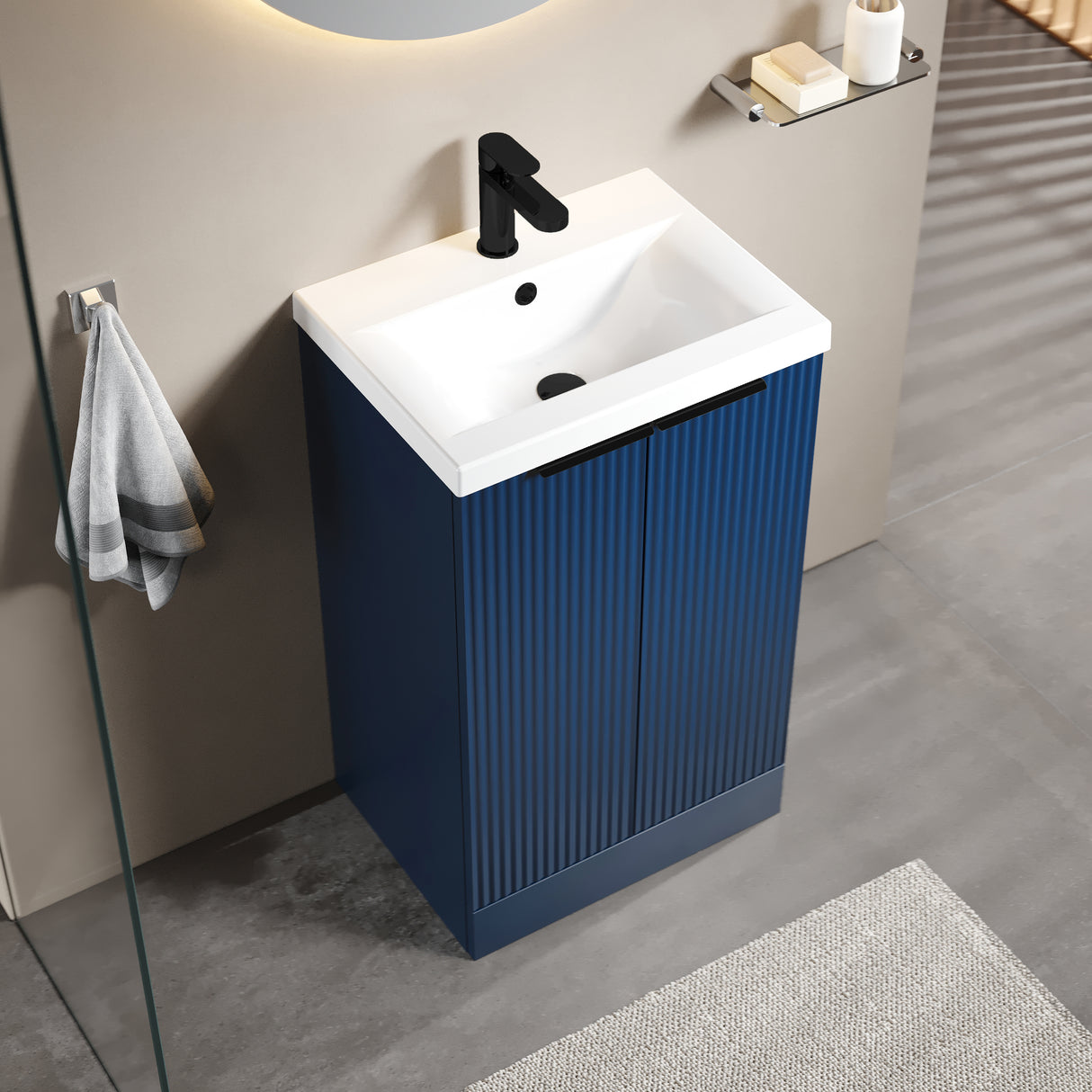 Fluted Front Floor Standing Vanity Basin Unit with Choice of Size, Colour and Handle Options