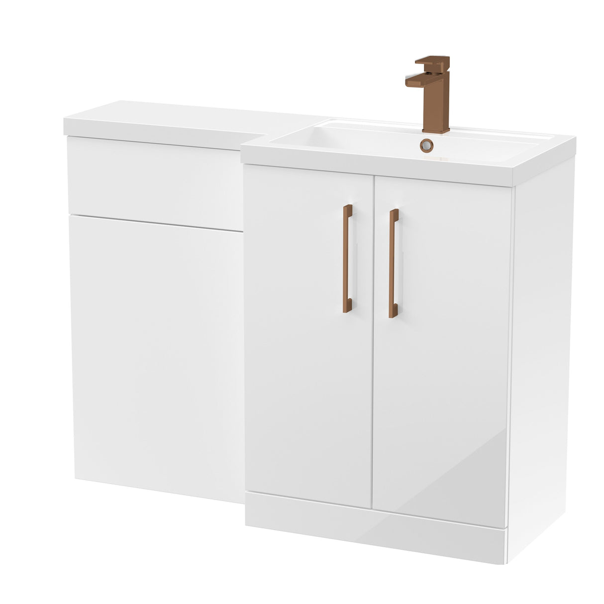 Bathroom Combination Vanity Unit with Basin & WC, Right Hand, 1100mm x 390mm - Choice of Colour and Handle Finish