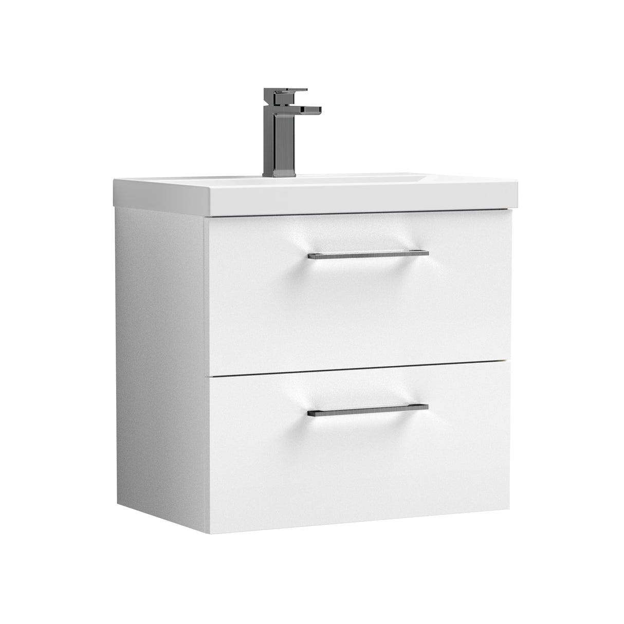 Wall Hung 2 Drawer Vanity Unit with Mid-Edge Ceramic Basin - Choice of Colour, Handle Finish and Size