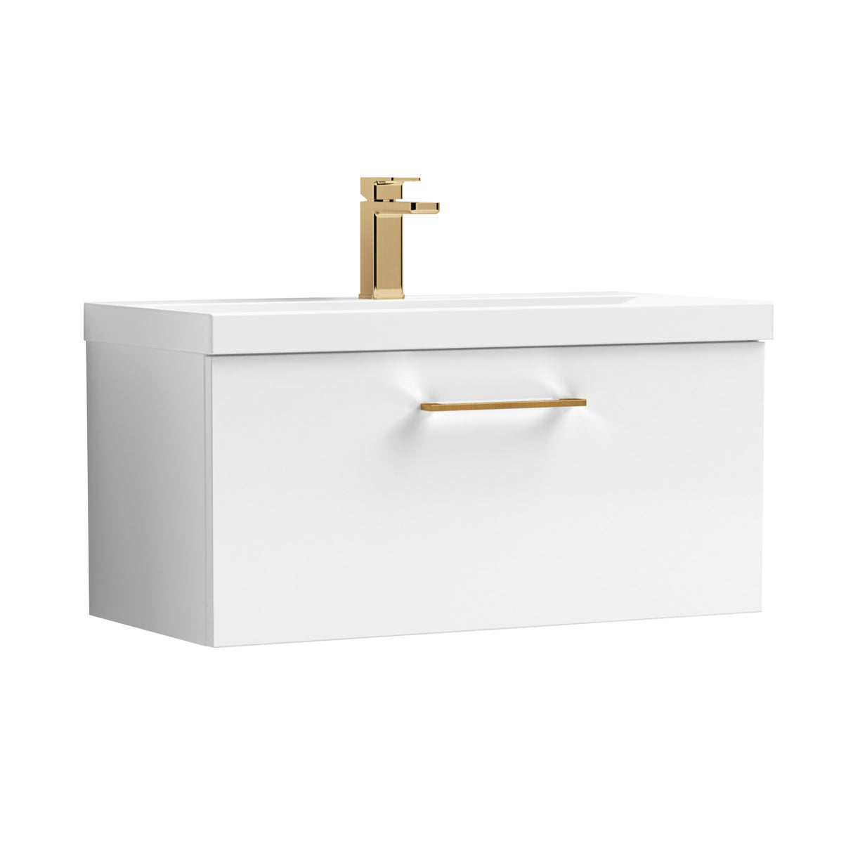 Wall Hung 1 Drawer Vanity Unit with Mid-Edge Ceramic Basin - Choice of Colour, Handle Finish and Size