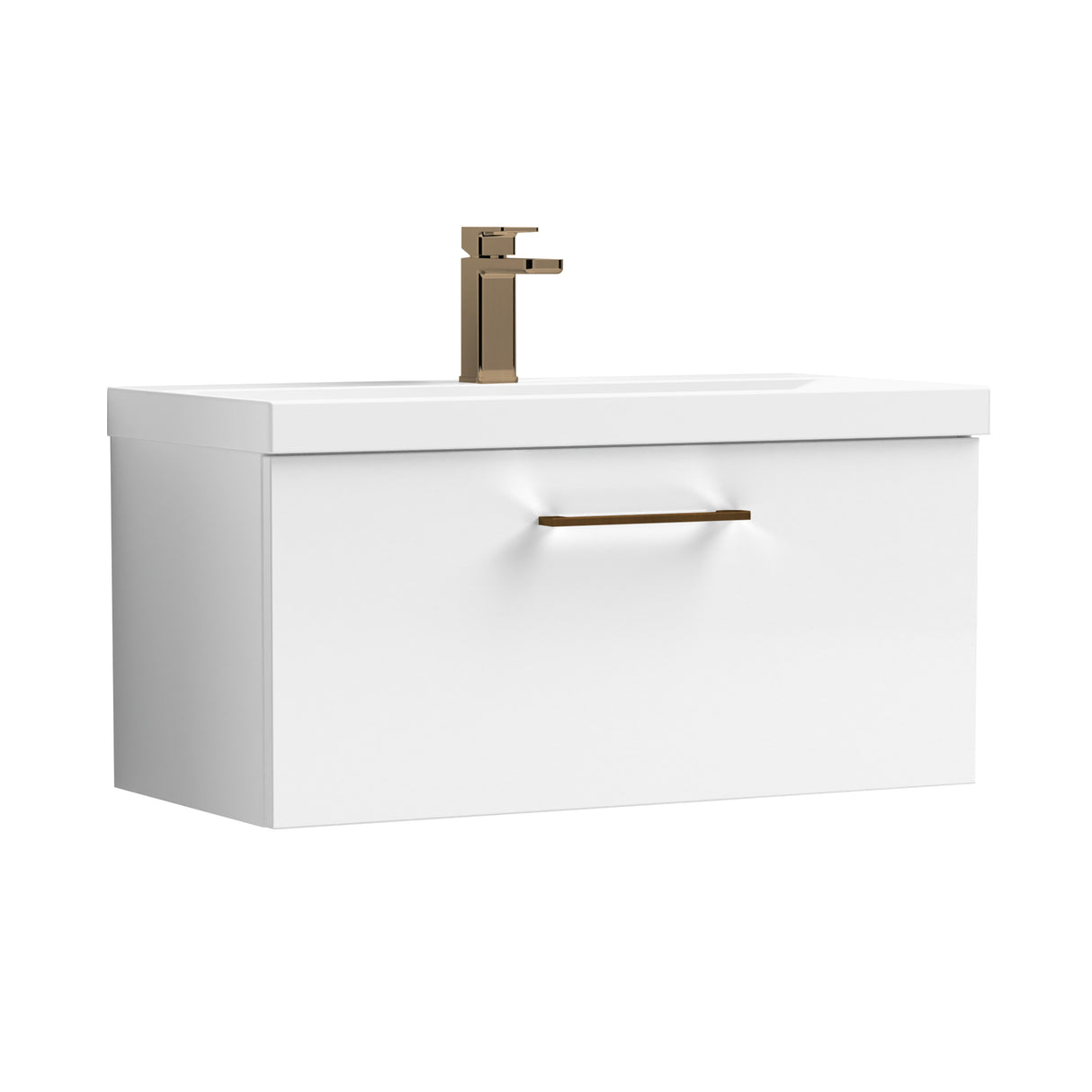 Wall Hung 1 Drawer Vanity Unit with Mid-Edge Ceramic Basin - Choice of Colour, Handle Finish and Size