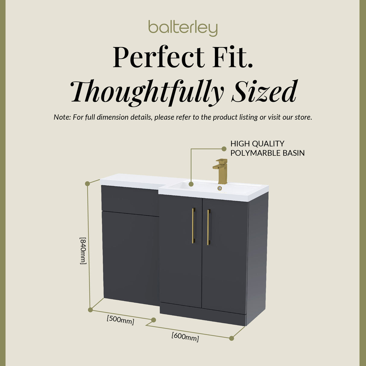 Bathroom Combination Vanity Unit with Basin & WC, Right Hand, 1100mm x 390mm - Choice of Colour and Handle Finish
