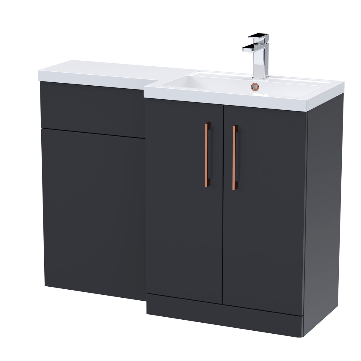Bathroom Combination Vanity Unit with Basin & WC, Right Hand, 1100mm x 390mm - Choice of Colour and Handle Finish
