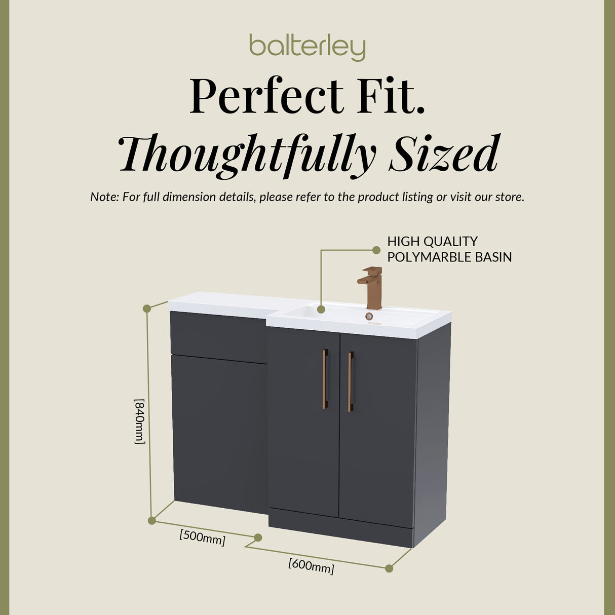 Bathroom Combination Vanity Unit with Basin & WC, Right Hand, 1100mm x 390mm - Choice of Colour and Handle Finish