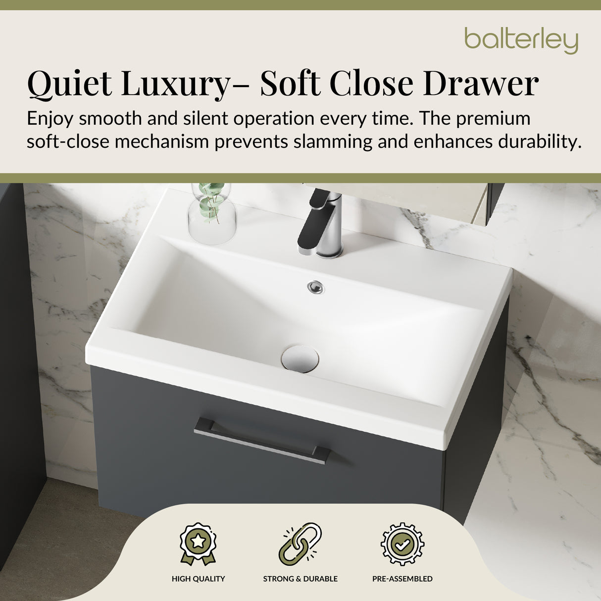 Wall Hung 1 Drawer Vanity Unit with Mid-Edge Ceramic Basin - Choice of Colour, Handle Finish and Size