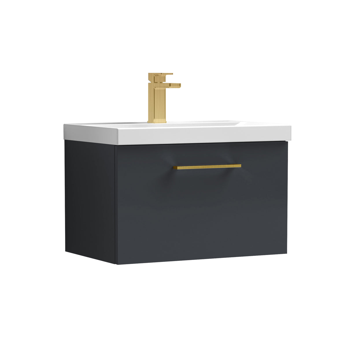 Wall Hung 1 Drawer Vanity Unit with Mid-Edge Ceramic Basin - Choice of Colour, Handle Finish and Size
