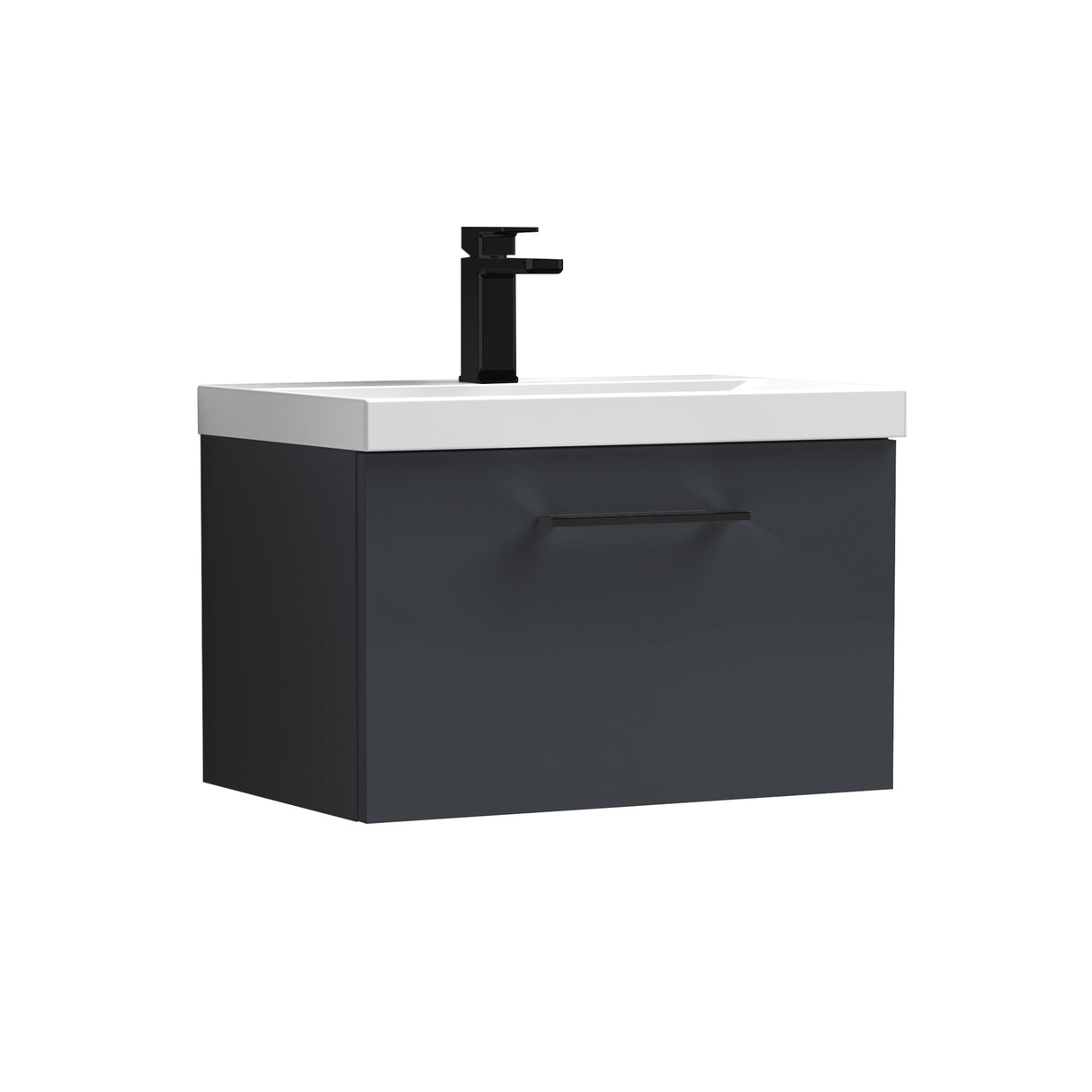 Wall Hung 1 Drawer Vanity Unit with Mid-Edge Ceramic Basin - Choice of Colour, Handle Finish and Size