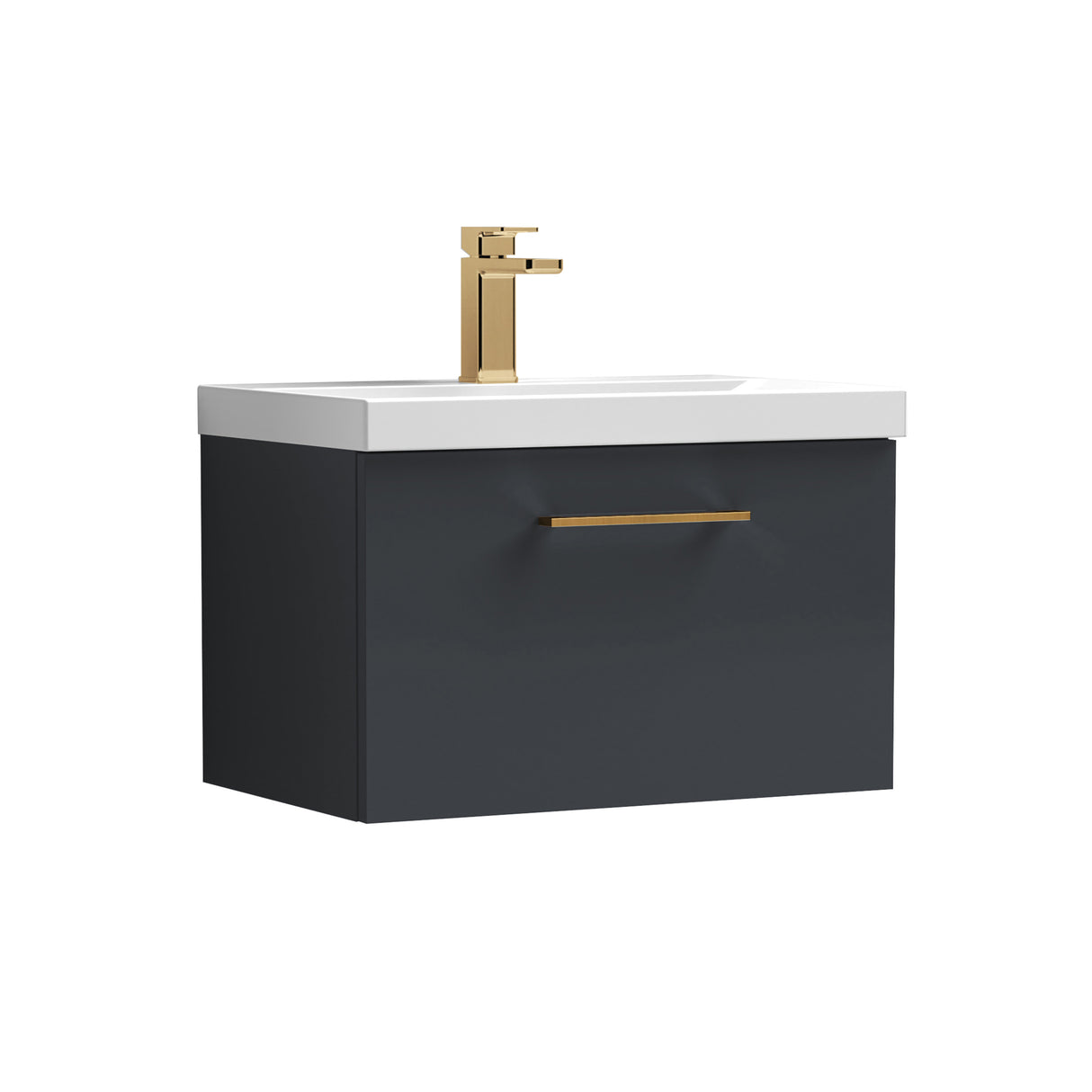 Wall Hung 1 Drawer Vanity Unit with Mid-Edge Ceramic Basin - Choice of Colour, Handle Finish and Size