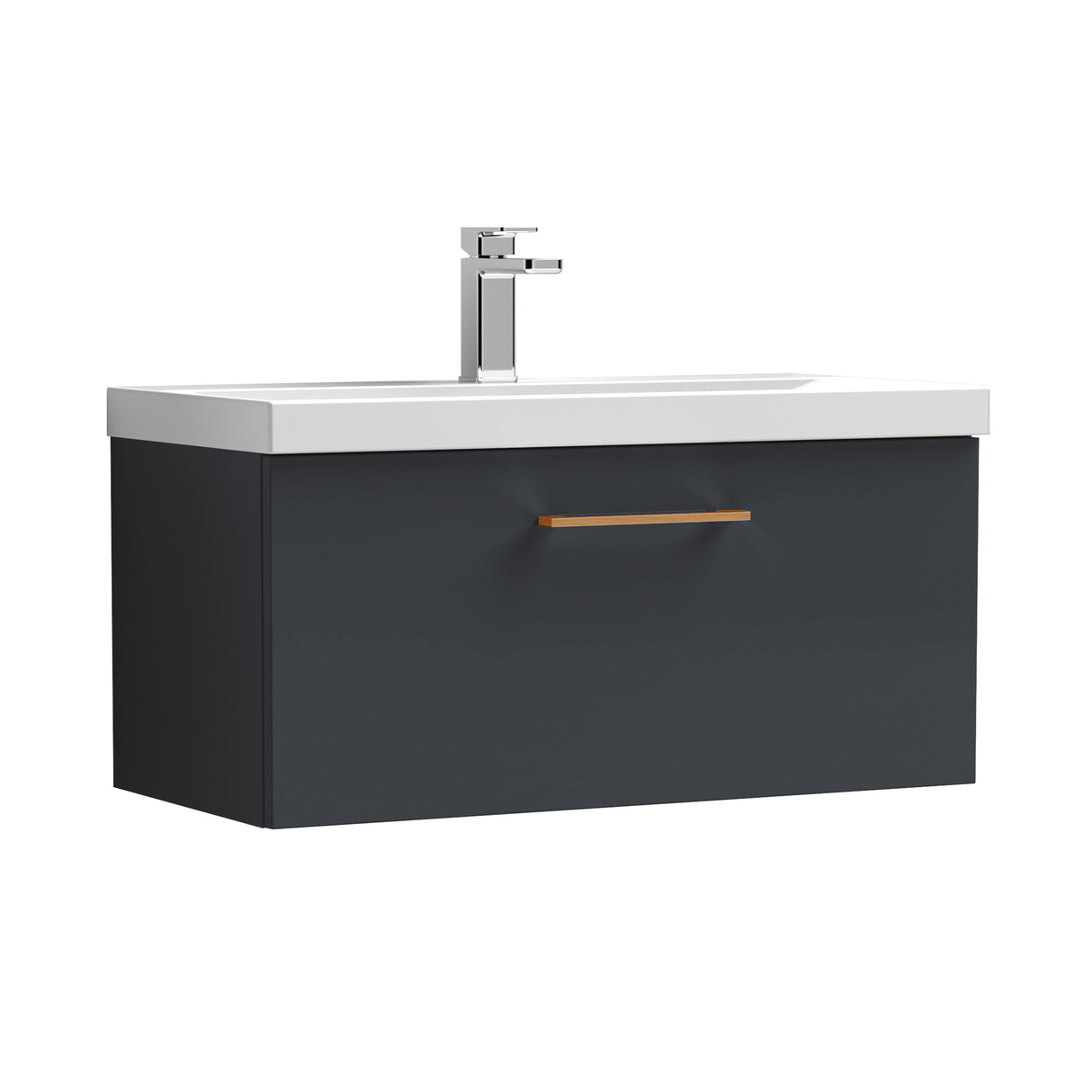 Wall Hung 1 Drawer Vanity Unit with Mid-Edge Ceramic Basin - Choice of Colour, Handle Finish and Size