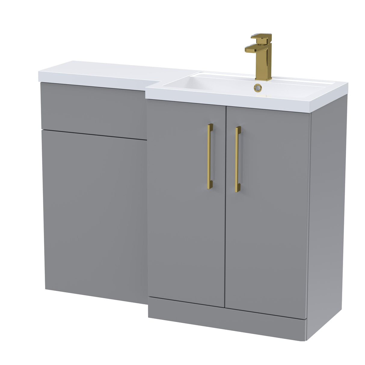 Bathroom Combination Vanity Unit with Basin & WC, Right Hand, 1100mm x 390mm - Choice of Colour and Handle Finish