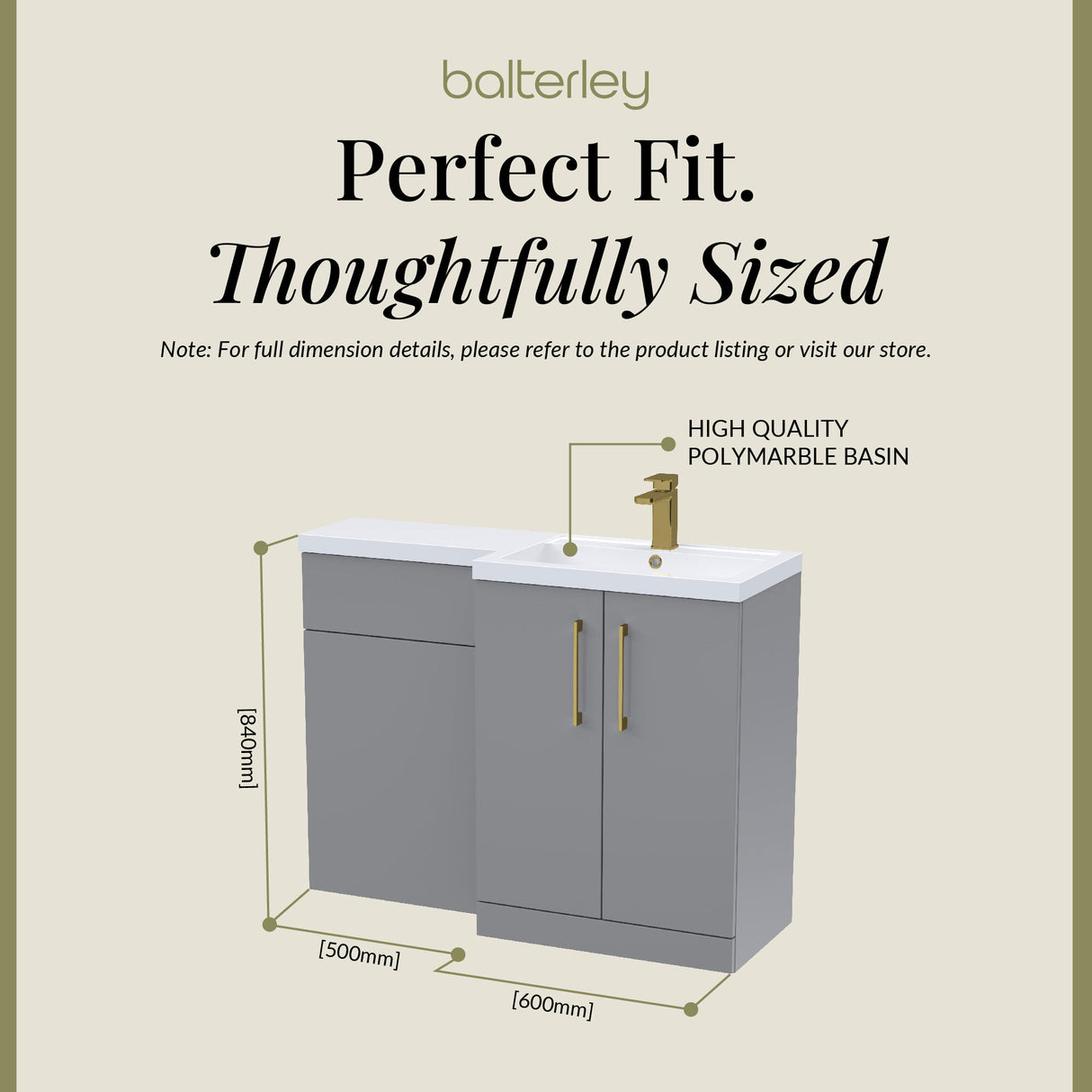 Bathroom Combination Vanity Unit with Basin & WC, Right Hand, 1100mm x 390mm - Choice of Colour and Handle Finish