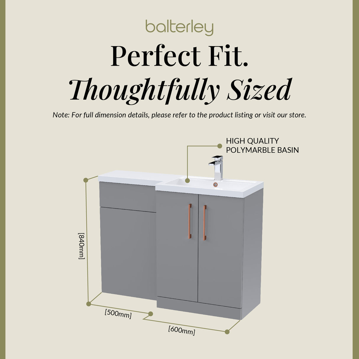 Bathroom Combination Vanity Unit with Basin & WC, Right Hand, 1100mm x 390mm - Choice of Colour and Handle Finish