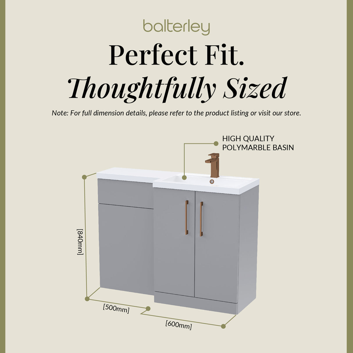 Bathroom Combination Vanity Unit with Basin & WC, Right Hand, 1100mm x 390mm - Choice of Colour and Handle Finish