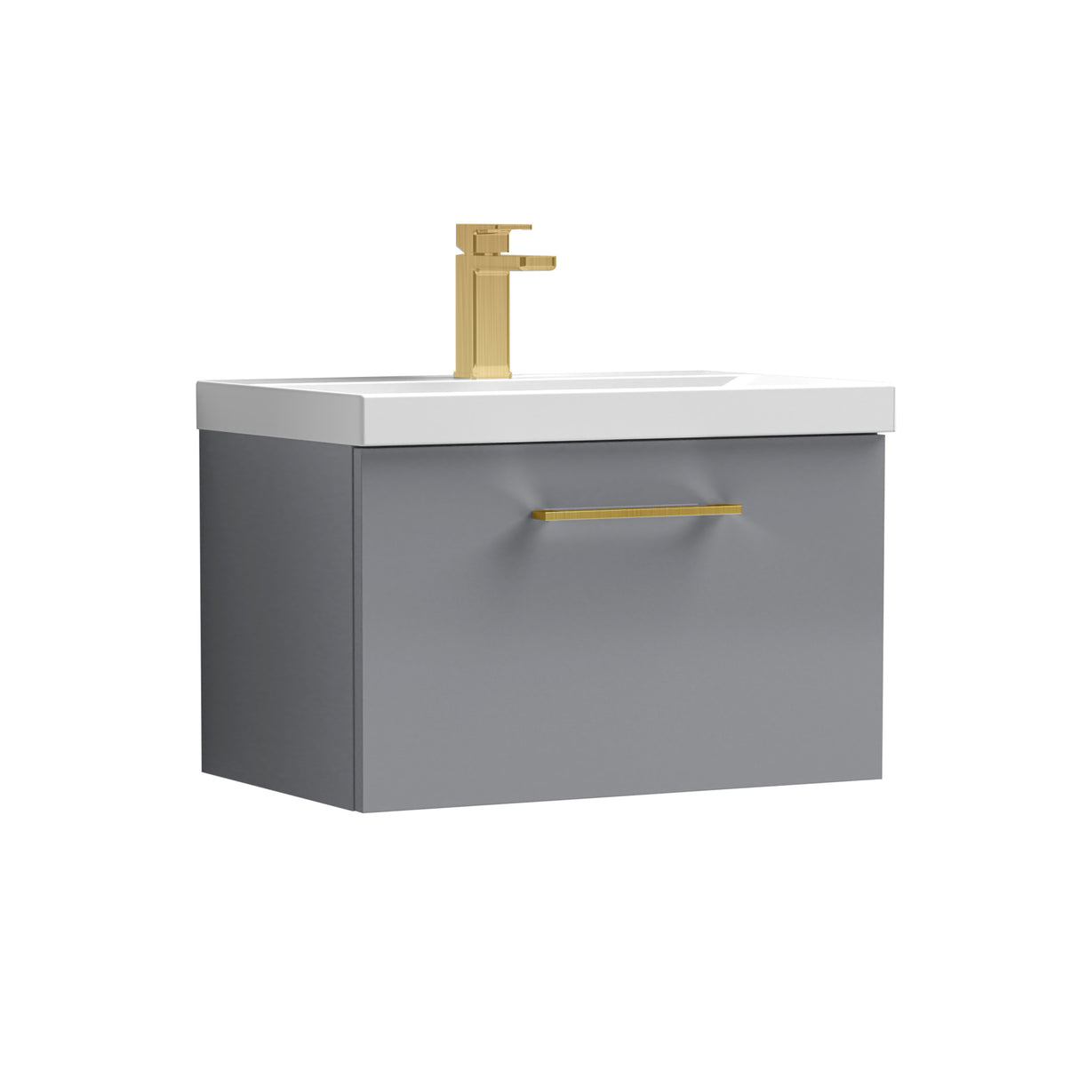 Wall Hung 1 Drawer Vanity Unit with Mid-Edge Ceramic Basin - Choice of Colour, Handle Finish and Size