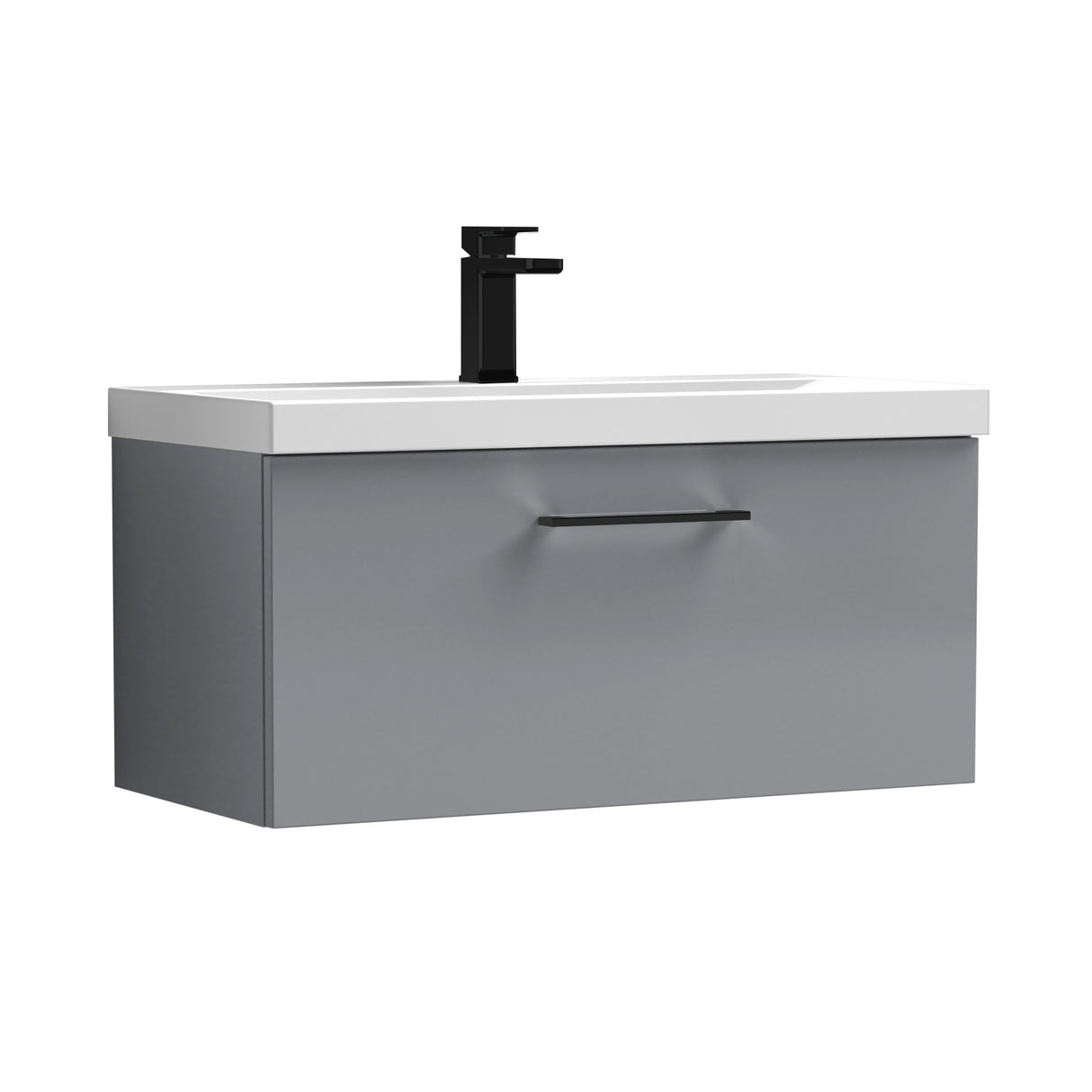 Wall Hung 1 Drawer Vanity Unit with Mid-Edge Ceramic Basin - Choice of Colour, Handle Finish and Size