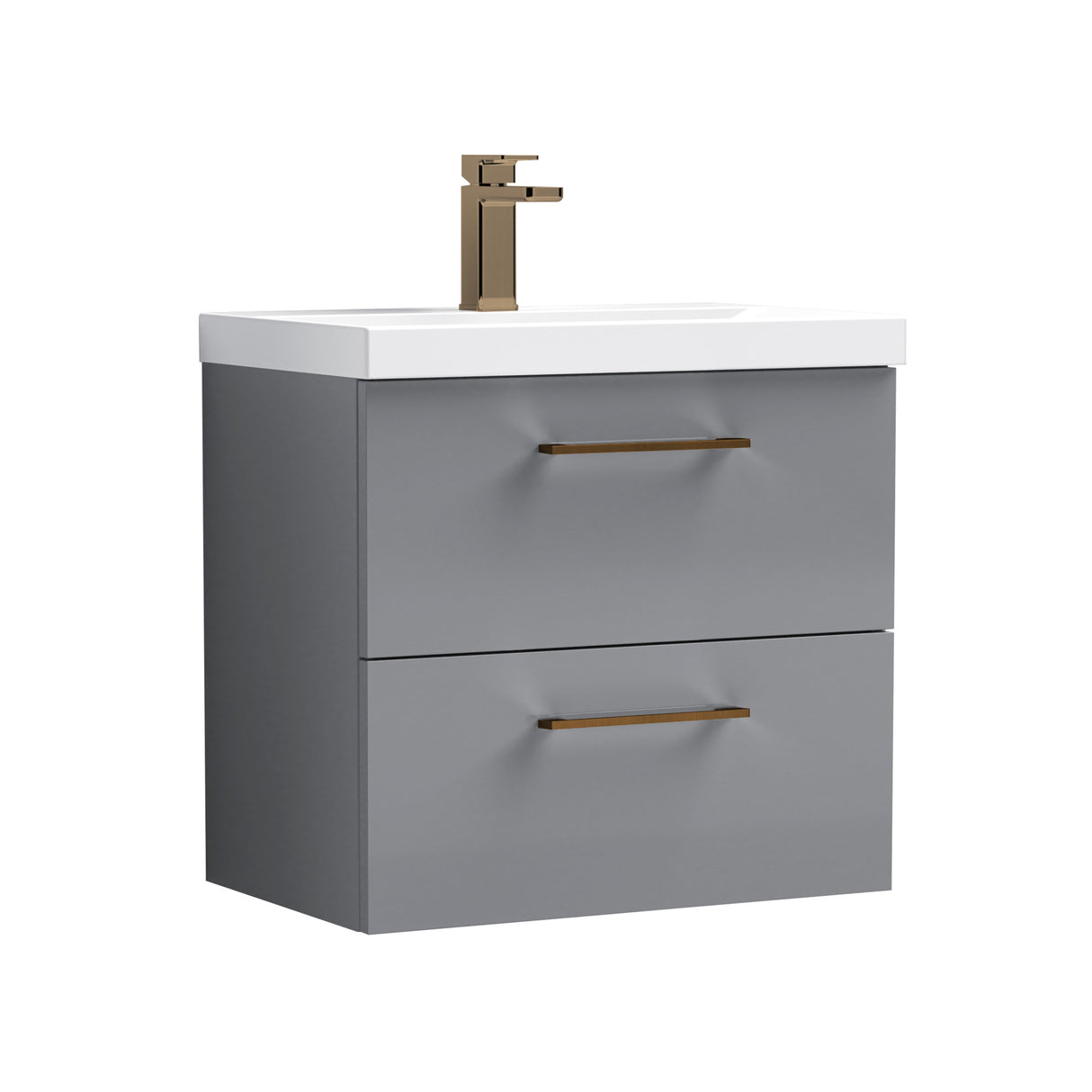 Wall Hung 2 Drawer Vanity Unit with Mid-Edge Ceramic Basin - Choice of Colour, Handle Finish and Size