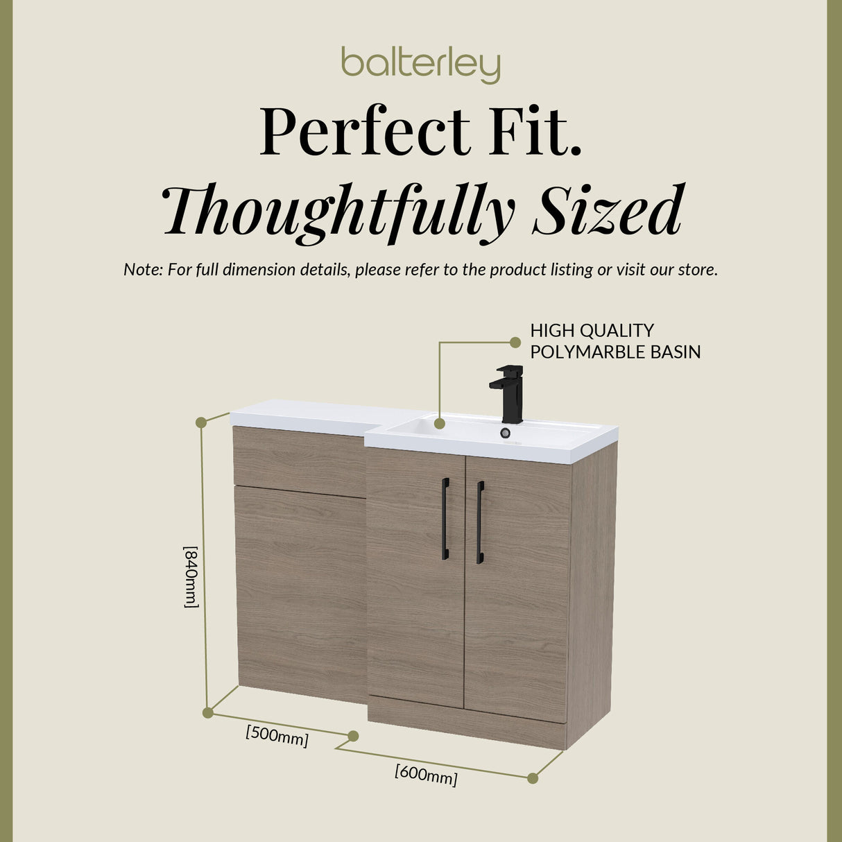 Bathroom Combination Vanity Unit with Basin & WC, Right Hand, 1100mm x 390mm - Choice of Colour and Handle Finish