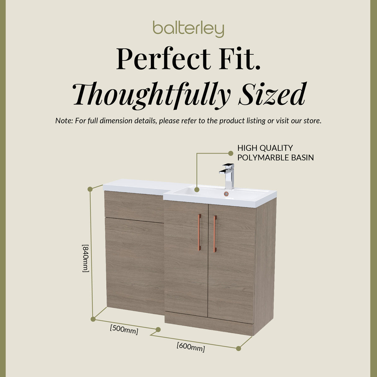 Bathroom Combination Vanity Unit with Basin & WC, Right Hand, 1100mm x 390mm - Choice of Colour and Handle Finish