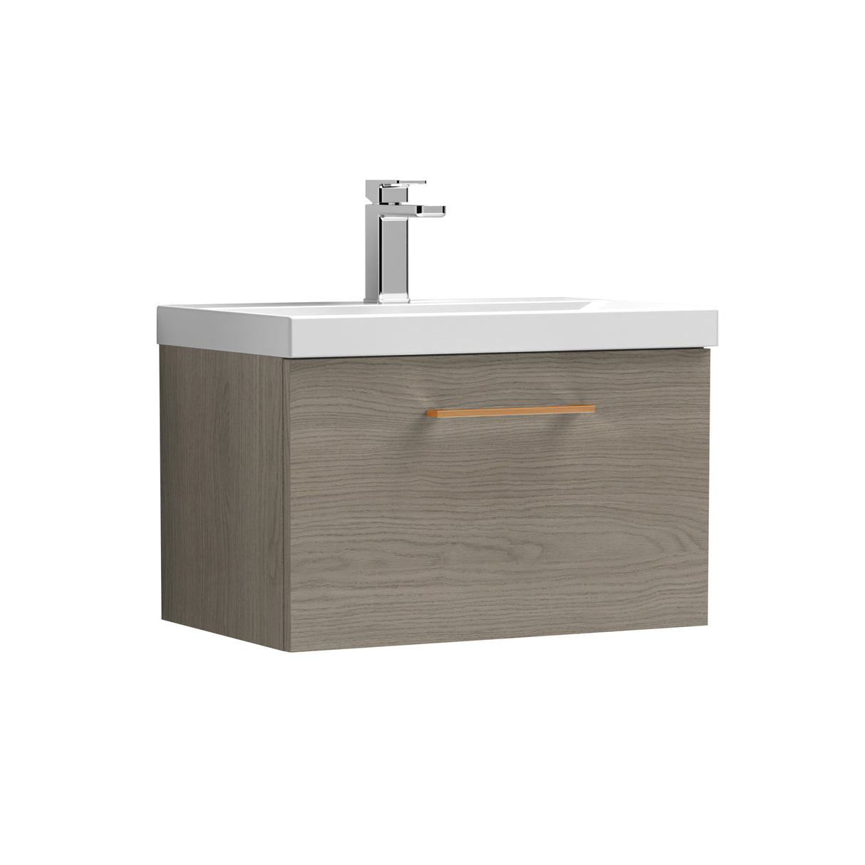 Wall Hung 1 Drawer Vanity Unit with Mid-Edge Ceramic Basin - Choice of Colour, Handle Finish and Size