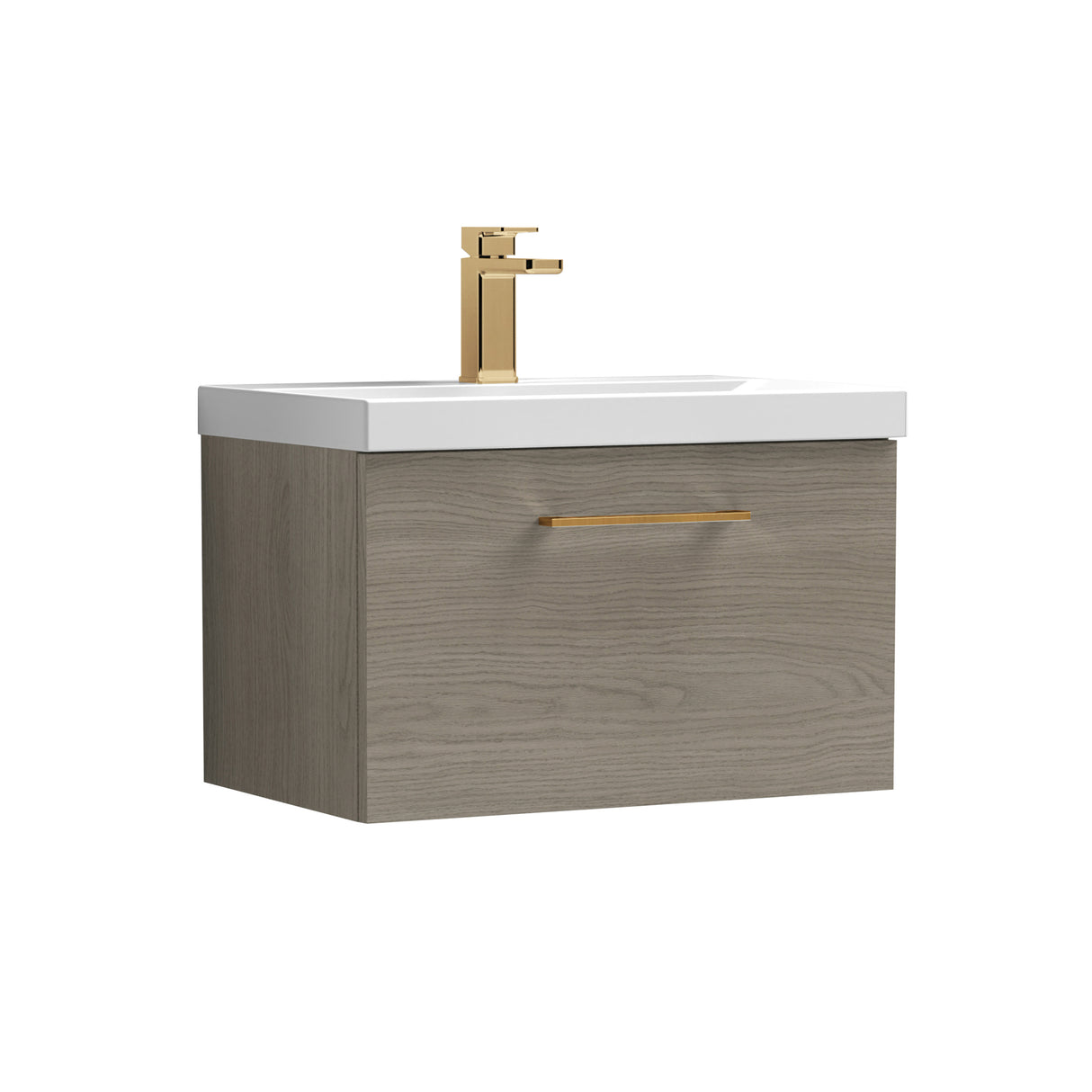Wall Hung 1 Drawer Vanity Unit with Mid-Edge Ceramic Basin - Choice of Colour, Handle Finish and Size