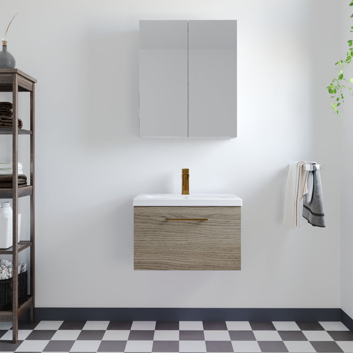 Wall Hung 1 Drawer Vanity Unit with Mid-Edge Ceramic Basin - Choice of Colour, Handle Finish and Size
