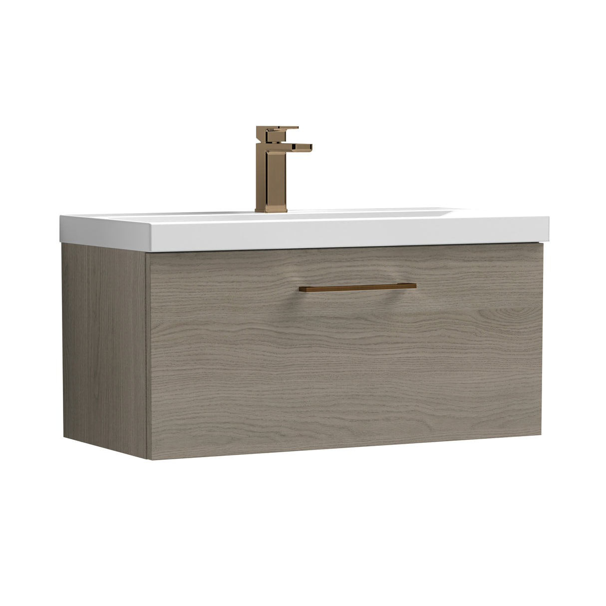 Wall Hung 1 Drawer Vanity Unit with Mid-Edge Ceramic Basin - Choice of Colour, Handle Finish and Size